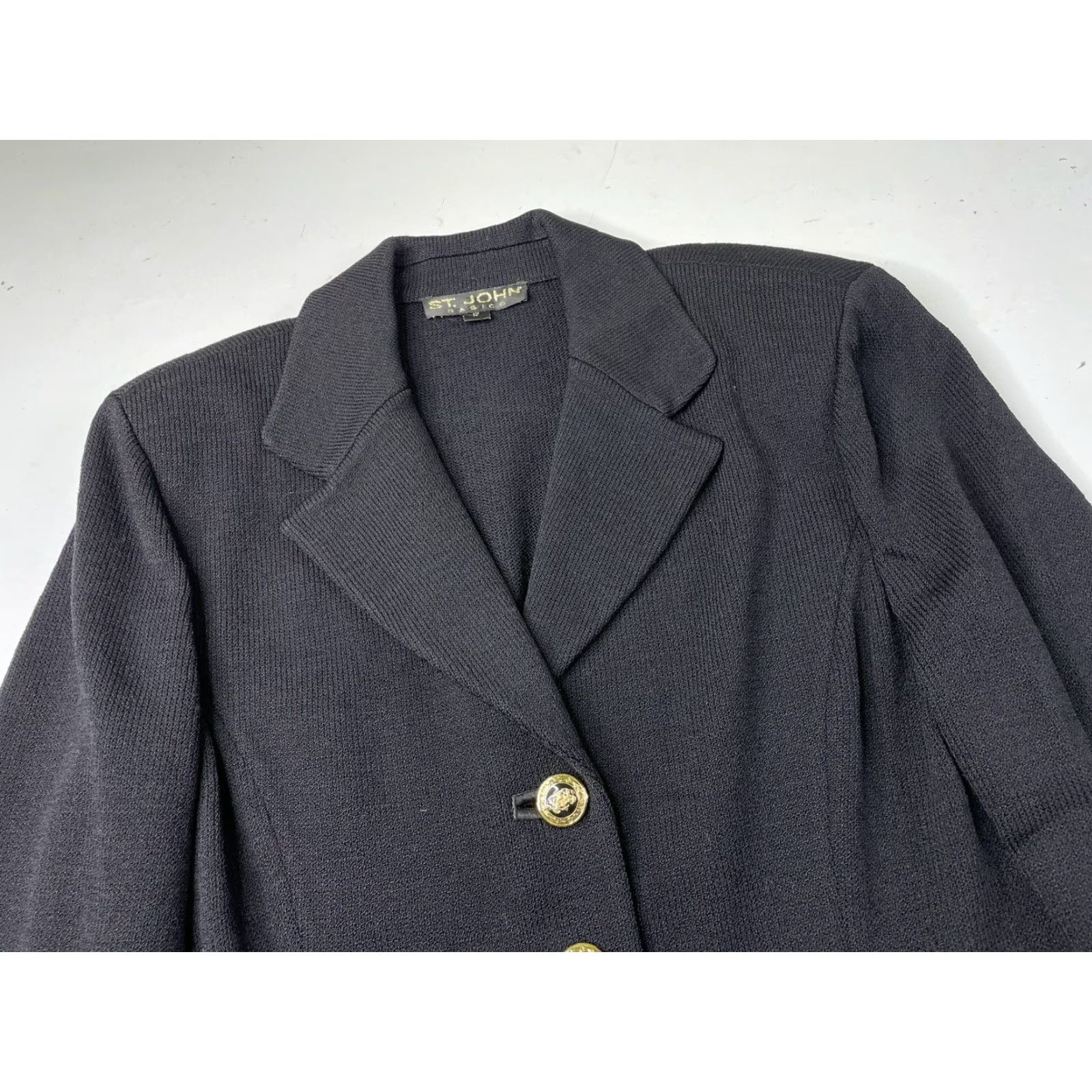 St. John St. John Basics 2Pc Jacket/Blazer & Pant Suit Black Knit Gold Buttons Size 12 Size 34" / US 12 / IT 48 - 7 Thumbnail