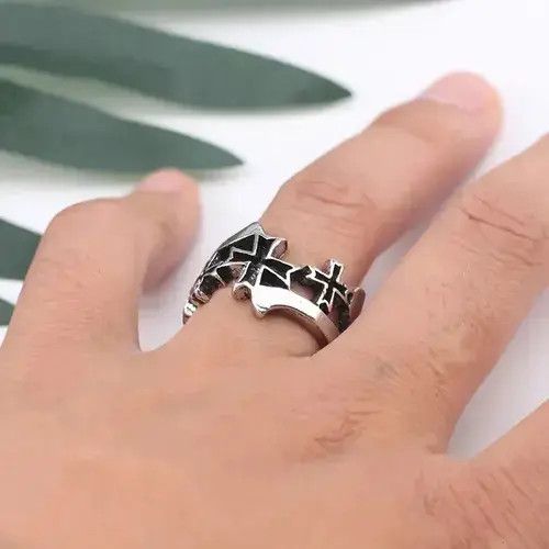Other Gothic Repeat Cross Ring Silver Grunge Punk Black Jewelry Size ONE SIZE - 2 Thumbnail
