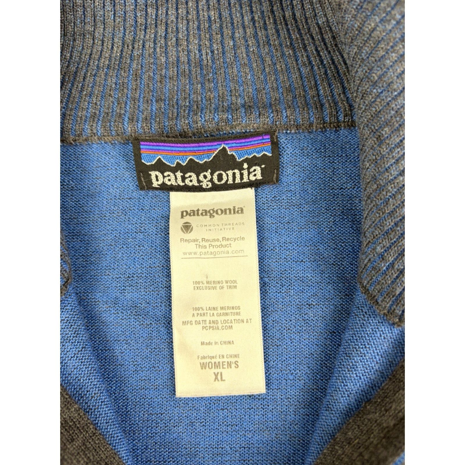 Patagonia Patagonia Sweater Women’s XL Gray Merino Wool Quarter Zip Mock Neck Long Sleeve Zipper Pullover Outdoor Striped Size XL / US 12-14 / IT 48-50 - 3 Thumbnail
