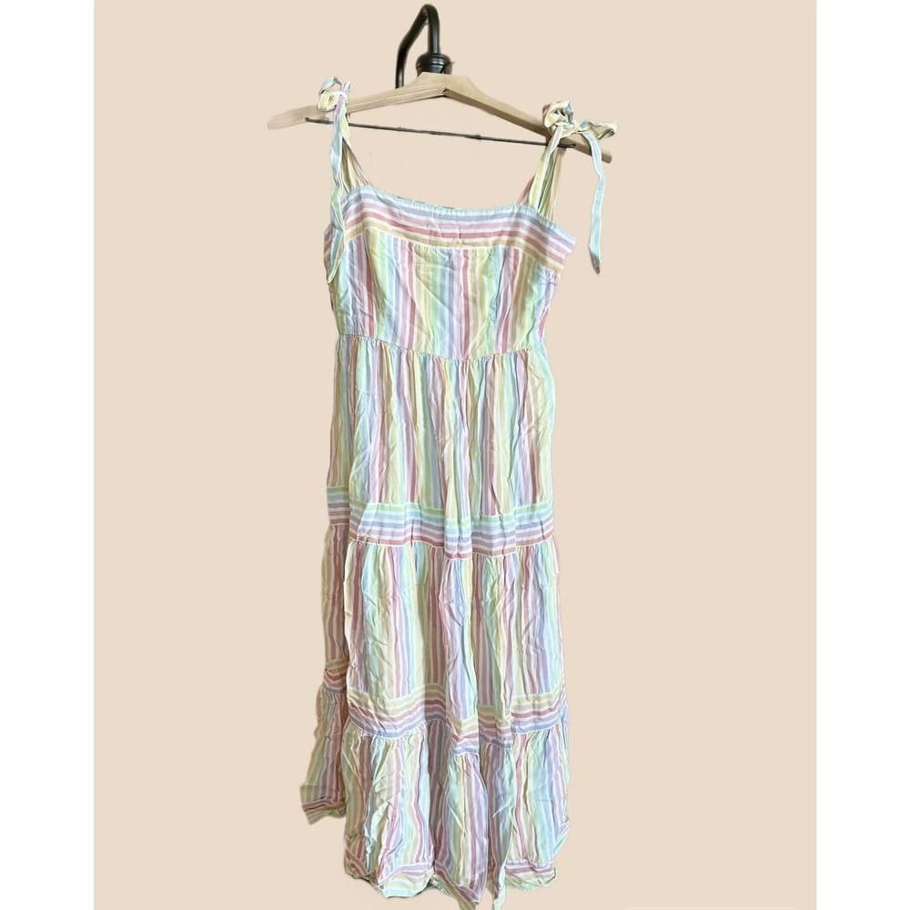 image of Yumi Kim Tie-Straps Rainbow Color Me Maxi Dress Stripes 6 in White, Women's (Size Medium)