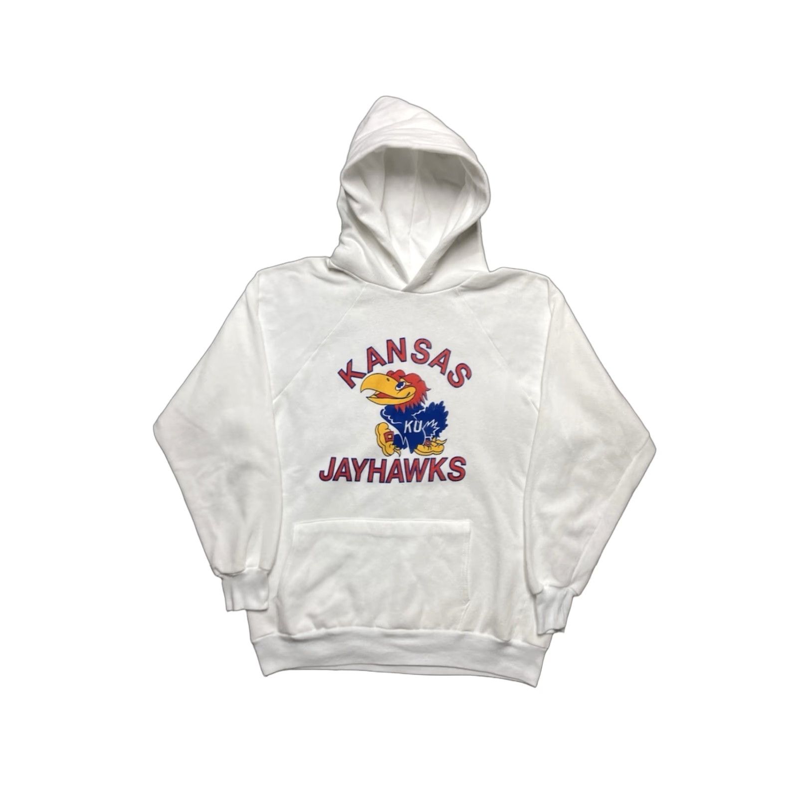 Vintage VINTAGE University KU Jayhawks Pullover Hoodie Sweatshirt Men Large White 80s Trench KU Jayhawks Mens L Hoodie Size US L / EU 52-54 / 3 - 1 Thumbnail