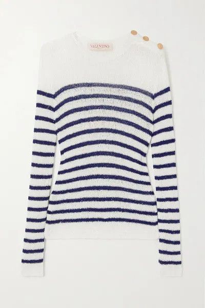 Valentino o1y0326 Crewneck Sweater in White/Blue Size L / US 10 / IT 46 - 1 Thumbnail