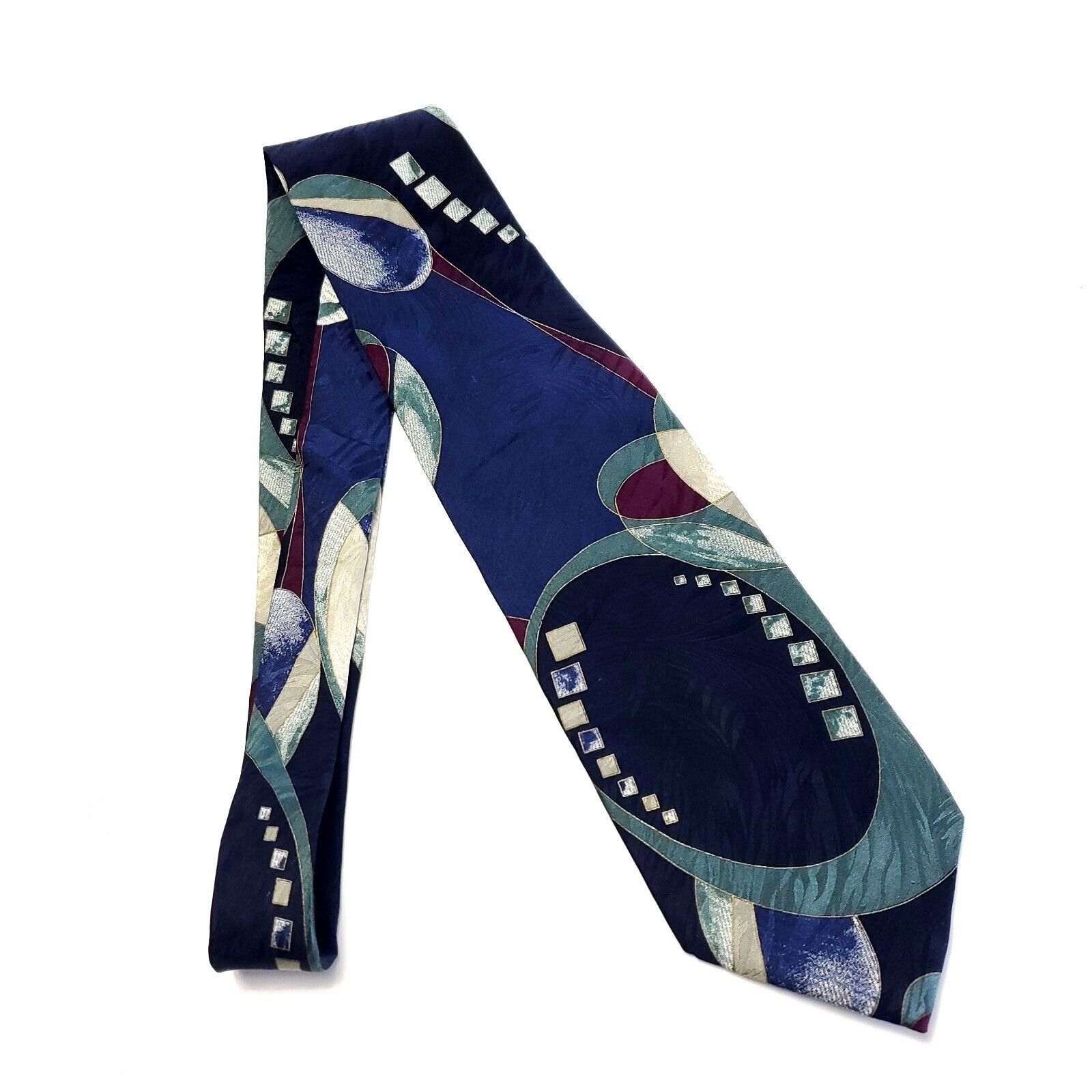 Designer Studio 54 Tie Rack Black Green Blue Abstract Jacquard Print Size ONE SIZE - 6 Thumbnail