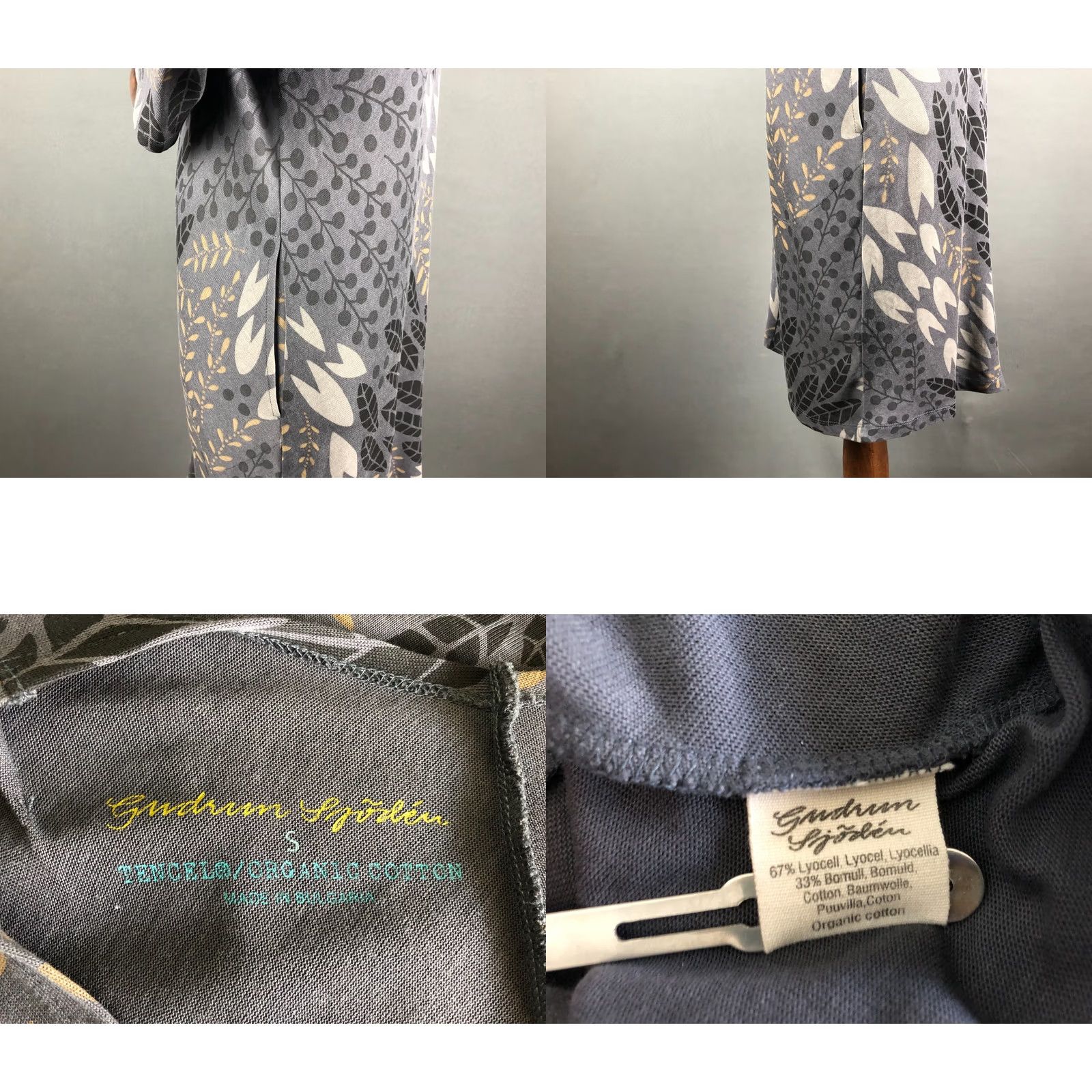 Vintage Gudrun Sjoden Dress S Dark Gray Lyocell Floral Jersey V-Neck Knee Length Women Size S / US 4 / IT 40 - 8 Thumbnail
