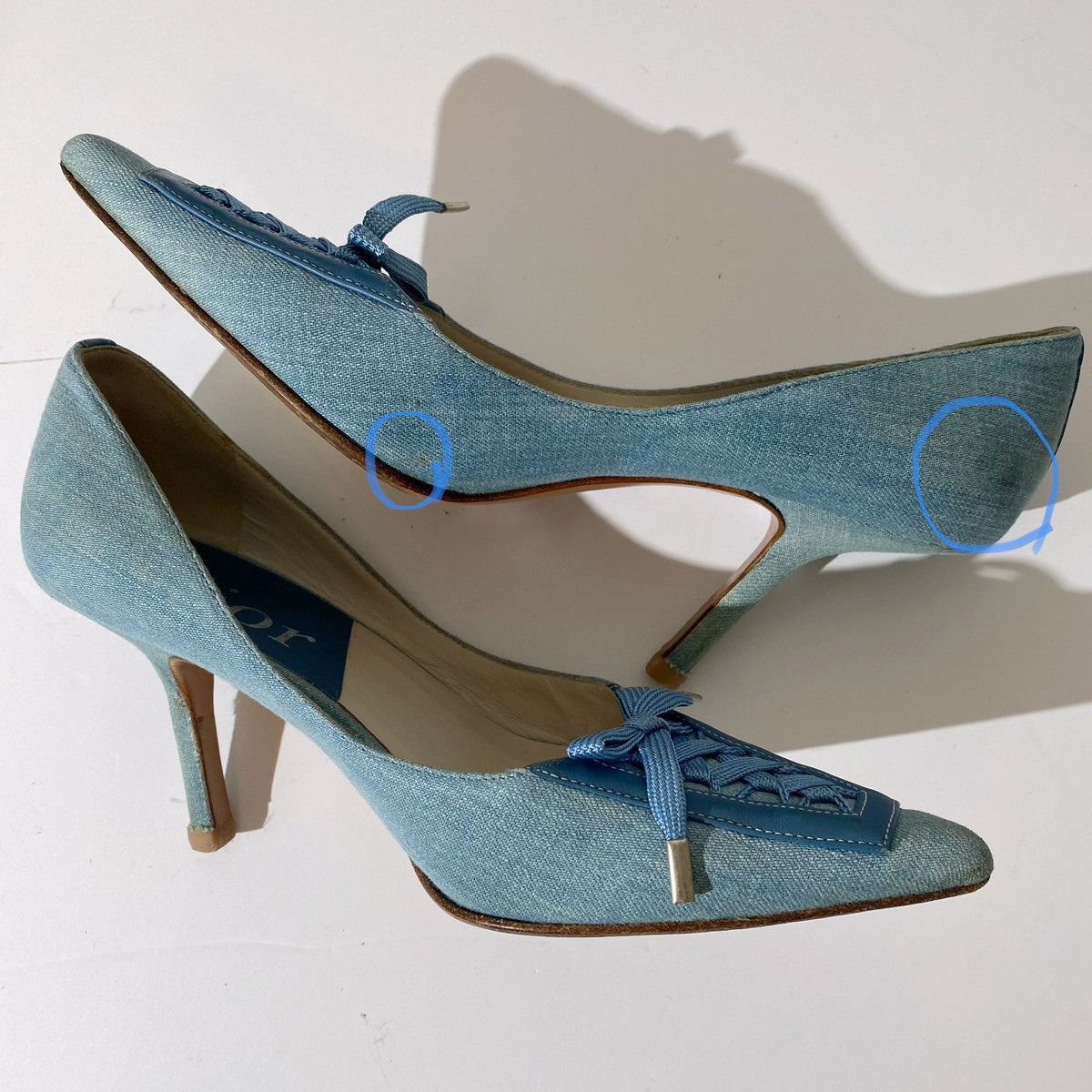 Dior × John Galliano × Vintage Dior 2002 Spring Denim Lace-up Bow Pointed Toe Pumps Size US 6.5 / IT 36.5 - 6 Thumbnail