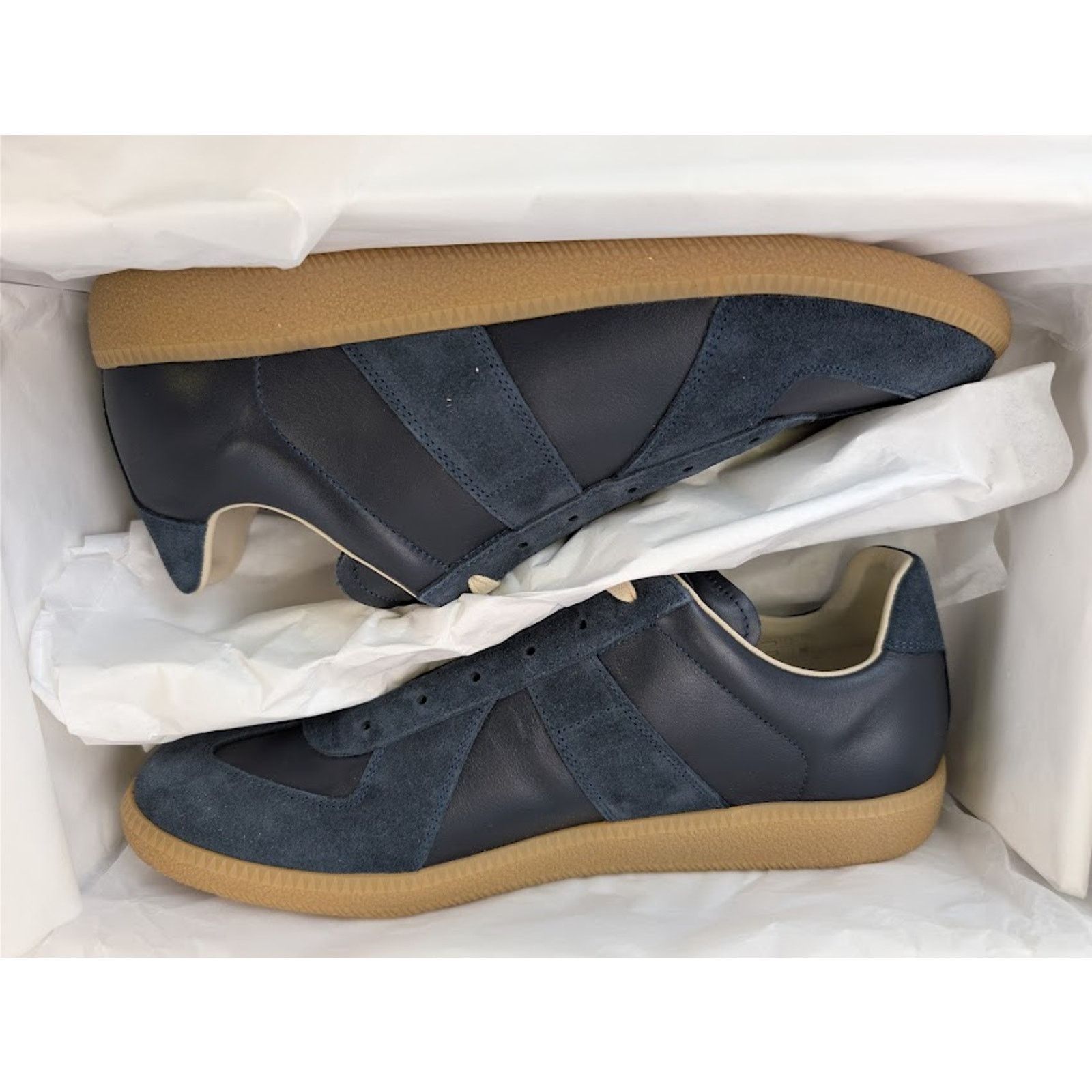 Maison Margiela o1rshd1 Q:2 / Leather-Suede Replica Sneakers Dark Navy Blue Size US 11 / EU 44 - 22 Thumbnail