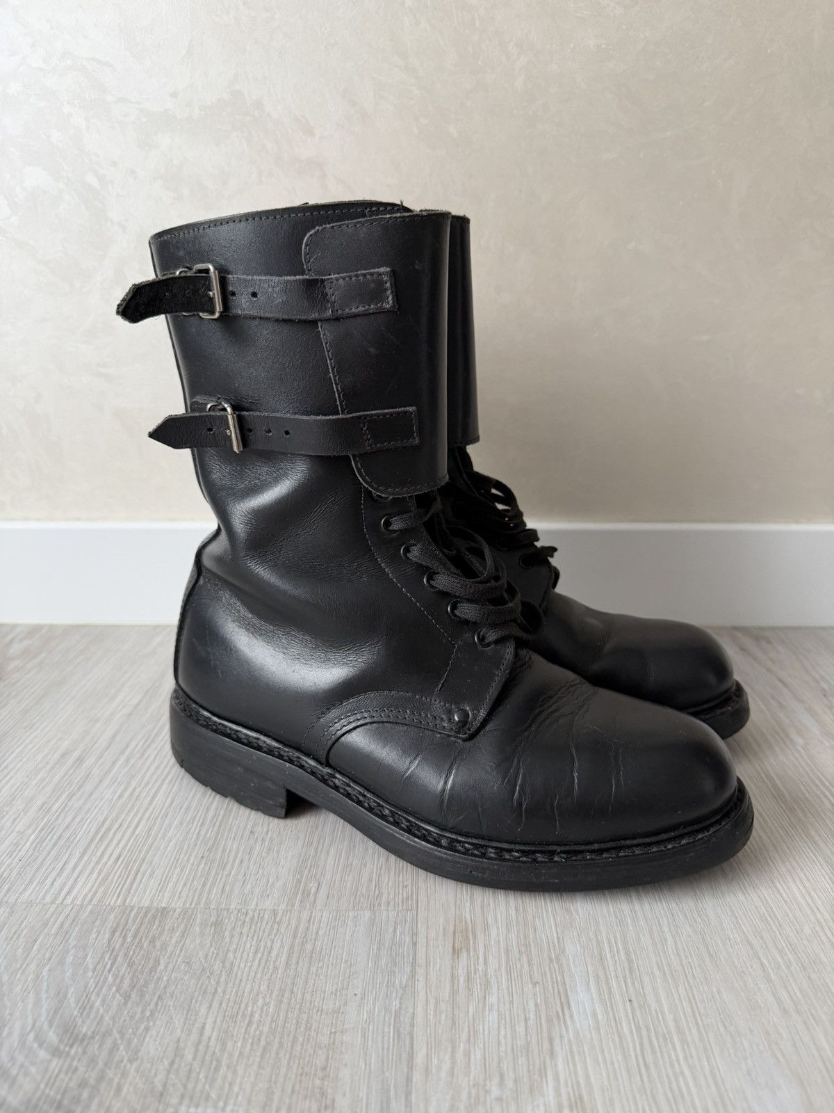 If Six Was Nine Double Buckle Black Moto Boots Red Wing Frye Guidi Inspired Size US 9.5 / EU 42-43 - 6 Thumbnail