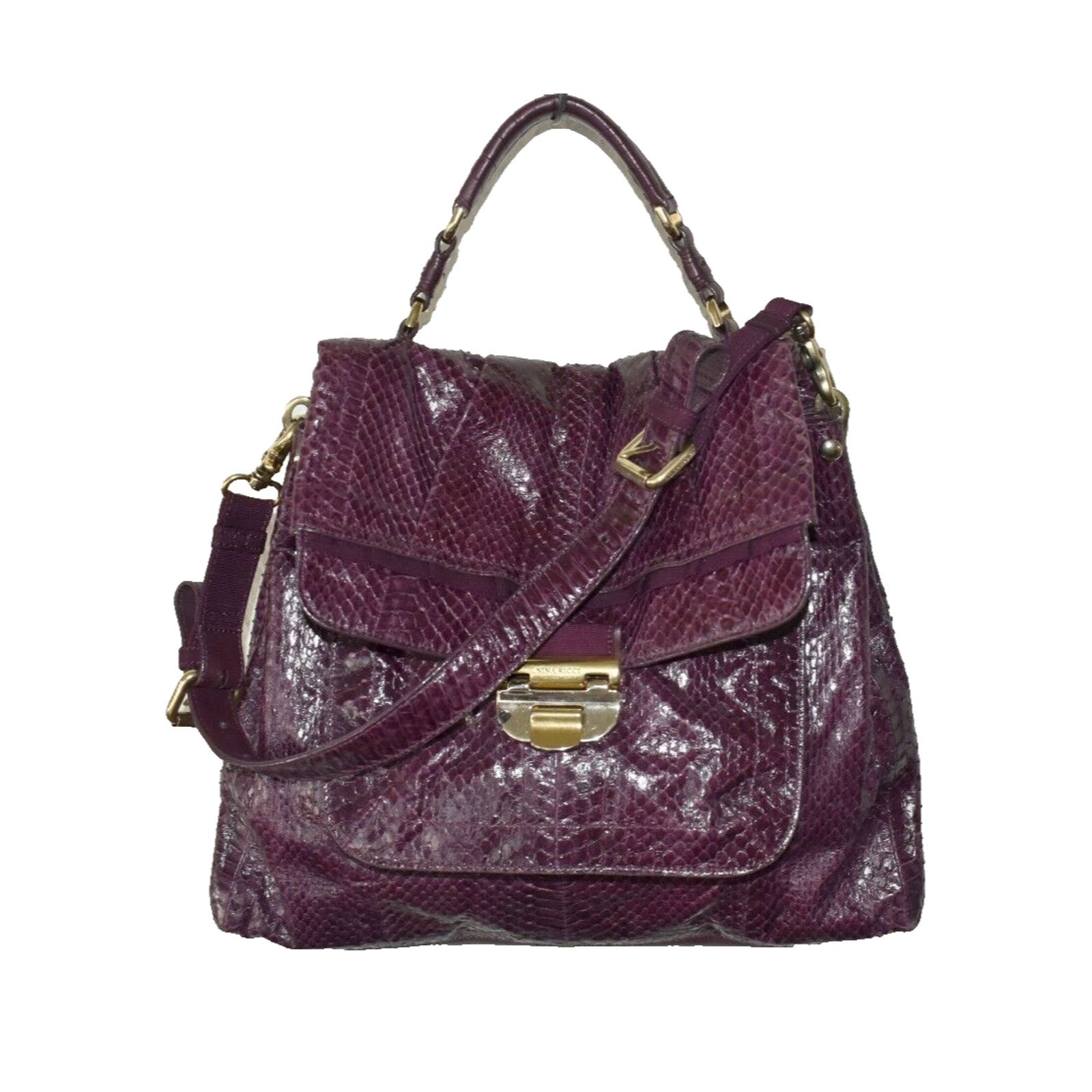 NINA RICCI Python Texture Leather FoldOver Liane Satchel Bag