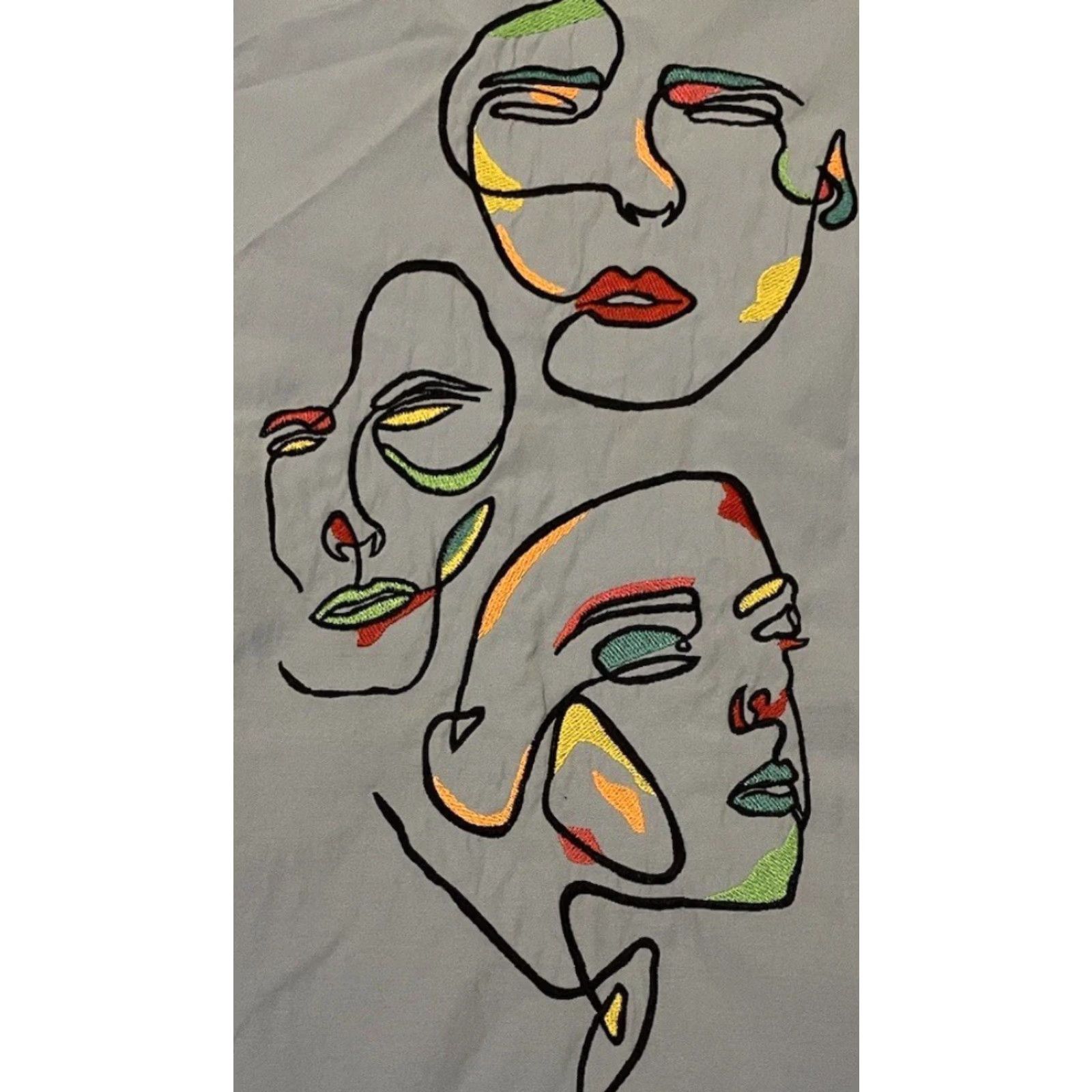 Vintage Vtg 90s Abstract Faces Button Up Shirt XL Blue Embroidered Graphic Tee Art Picasso Painting Grunge 80s Women Size XL / US 12-14 / IT 48-50 - 3 Thumbnail