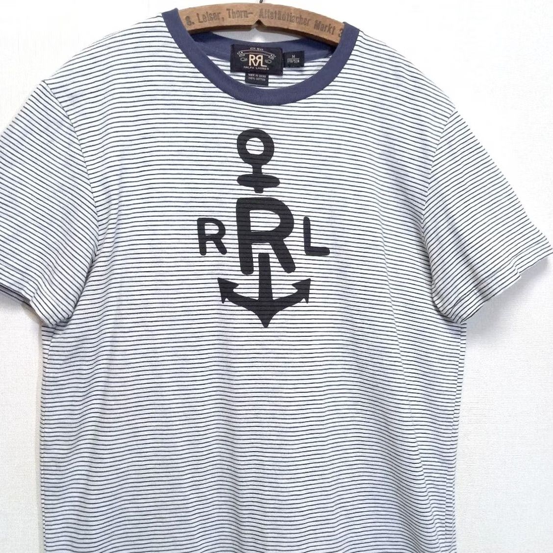 Ralph Lauren RRL Ralph Lauren T-Shirt Mens M Navy White Striped Cotton Anchor Marin Used Size US M / EU 48-50 / 2 - 2 Thumbnail
