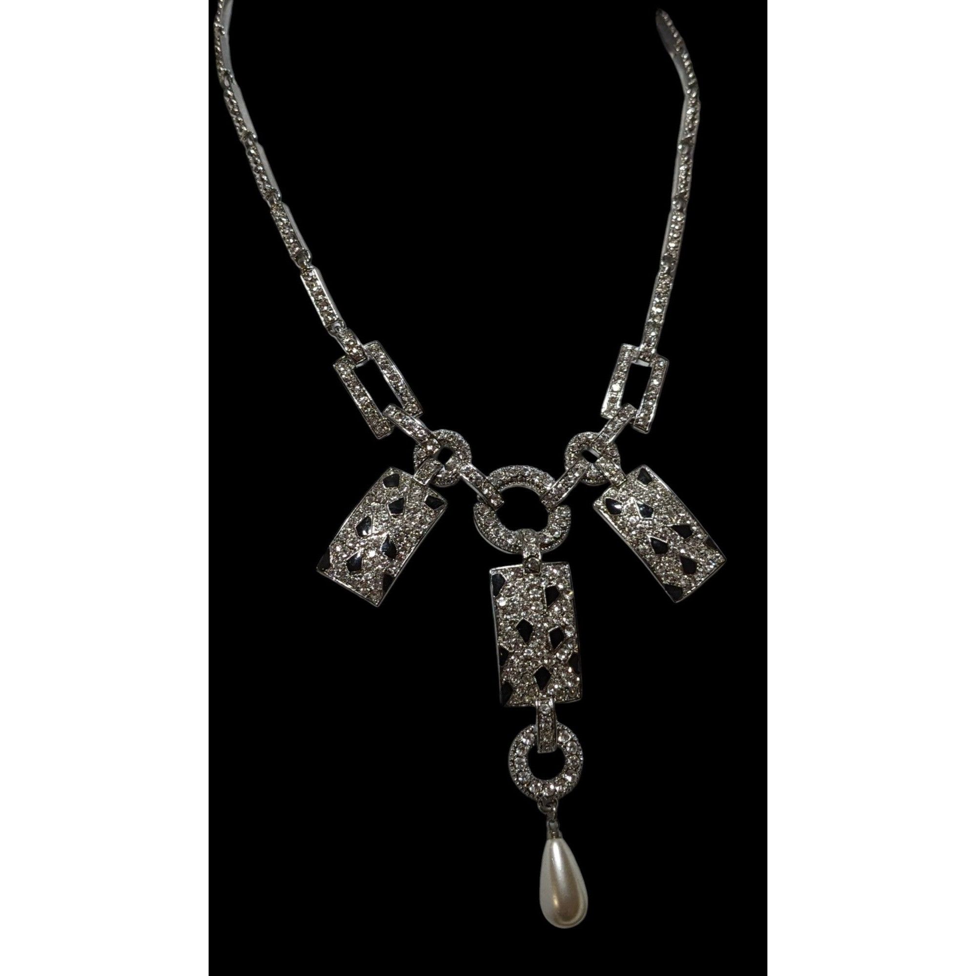 Other Retro Glam Silver Rhinestone Statement Necklace Size ONE SIZE - 3 Thumbnail