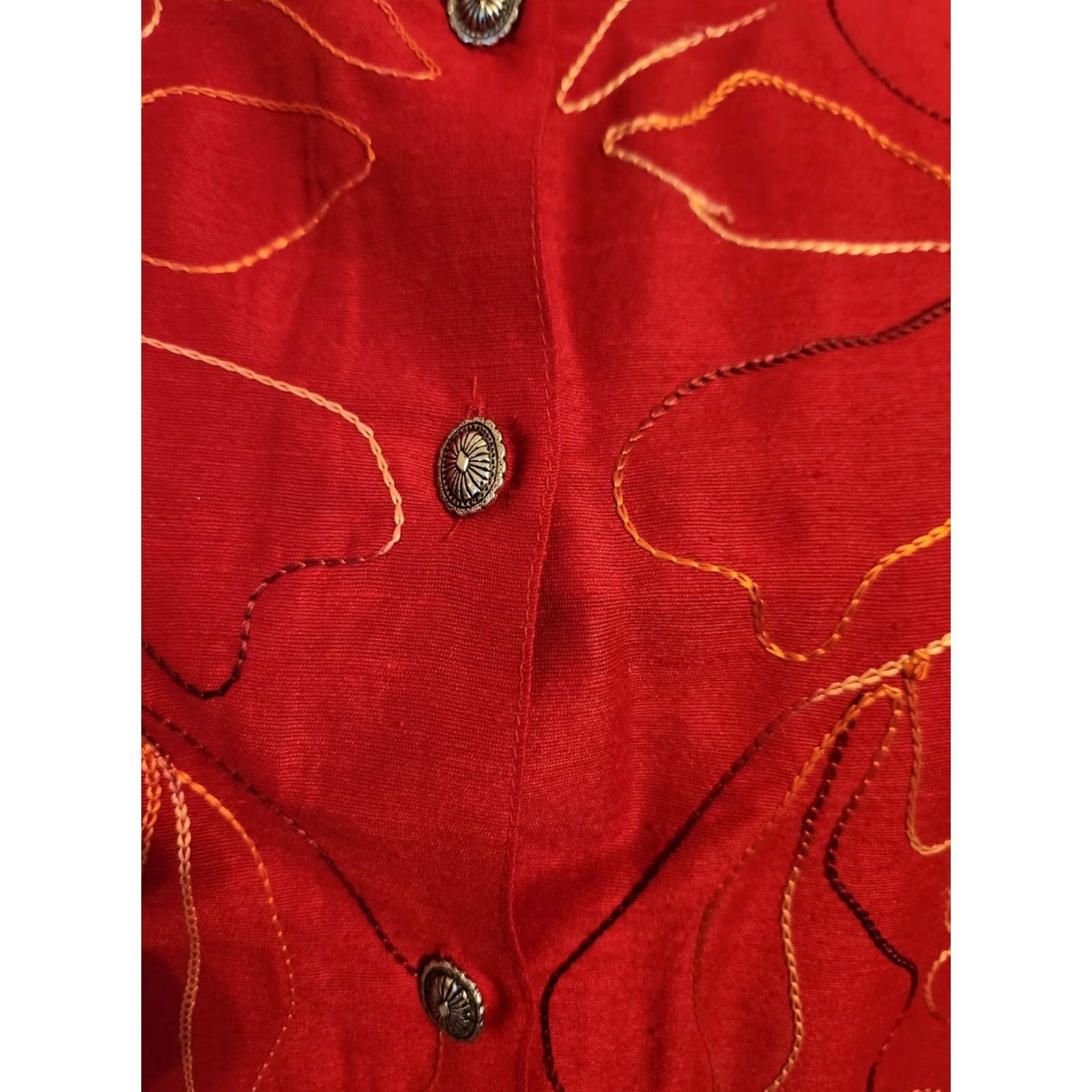 Vintage Tantrums Jacket Red Silk Blend Embroidered 2X Women Blazer, Plus Size, Dry Clean Only, Buttonless? (Note: Original did not specify buttons) Size XXL / US 16-18 / IT 52-54 - 2 Thumbnail