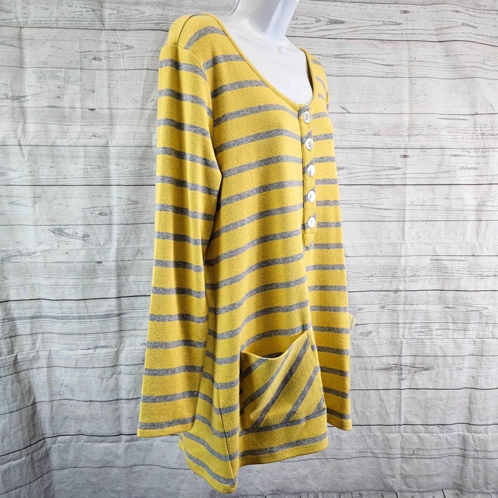 Soft Surroundings Soft Surroundings Parker Tunic Blouse Yellow Gray Stripe Long Sleeve M Womens Size M / US 6-8 / IT 42-44 - 3 Thumbnail