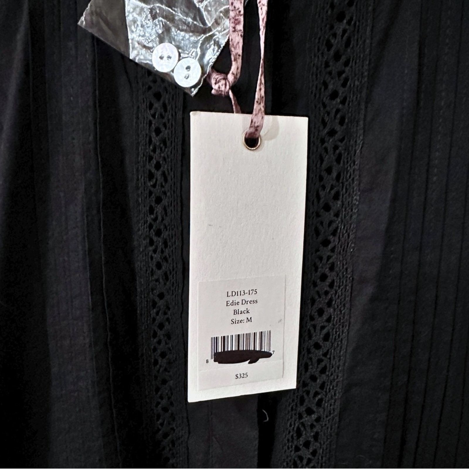 LoveShackFancy LoveShackFancy Edie Lace SS Long Dress - Black, Size M Size M / US 6-8 / IT 42-44 - 5 Thumbnail