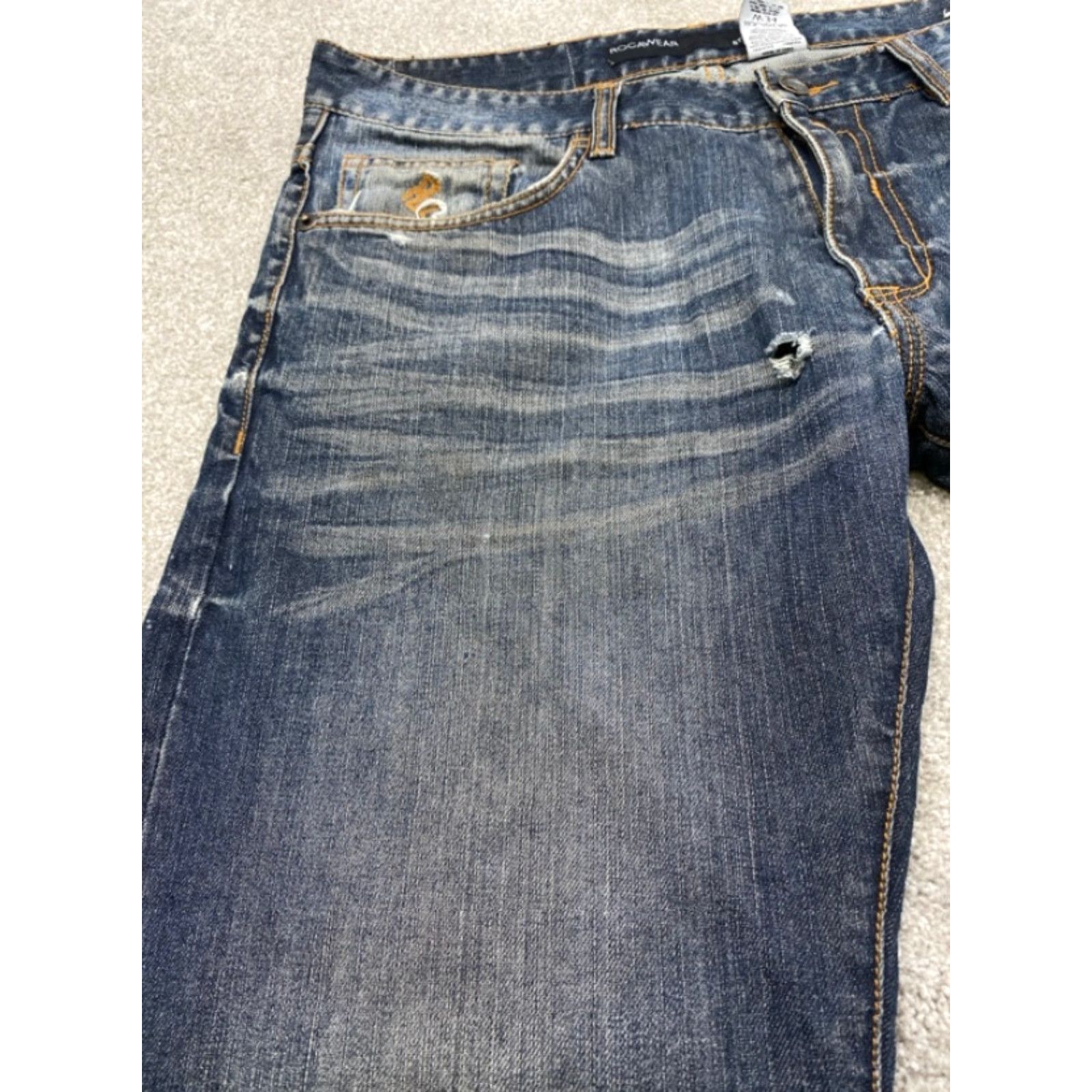 Rocawear Rocawear Jeans Mens 34x32 Blue Denim Straight Fit Distressed 100% Cotton 5538 Jeans Mens Regular 5-Pocket 90s Hip Hop Style Size US 34 / EU 50 - 4 Thumbnail