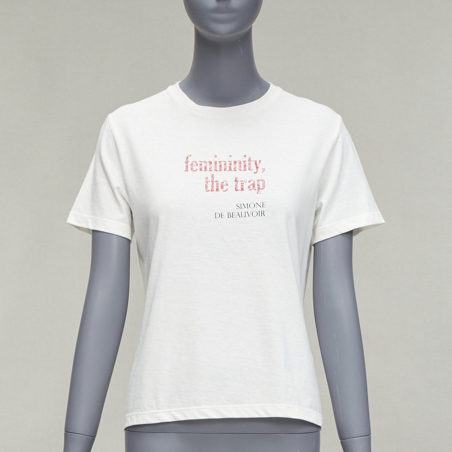 image of Dior Feminity The Trap Simone De Beauvoir Print White Cotton Linen Tshirt Xs in Ecru, Women's (Size