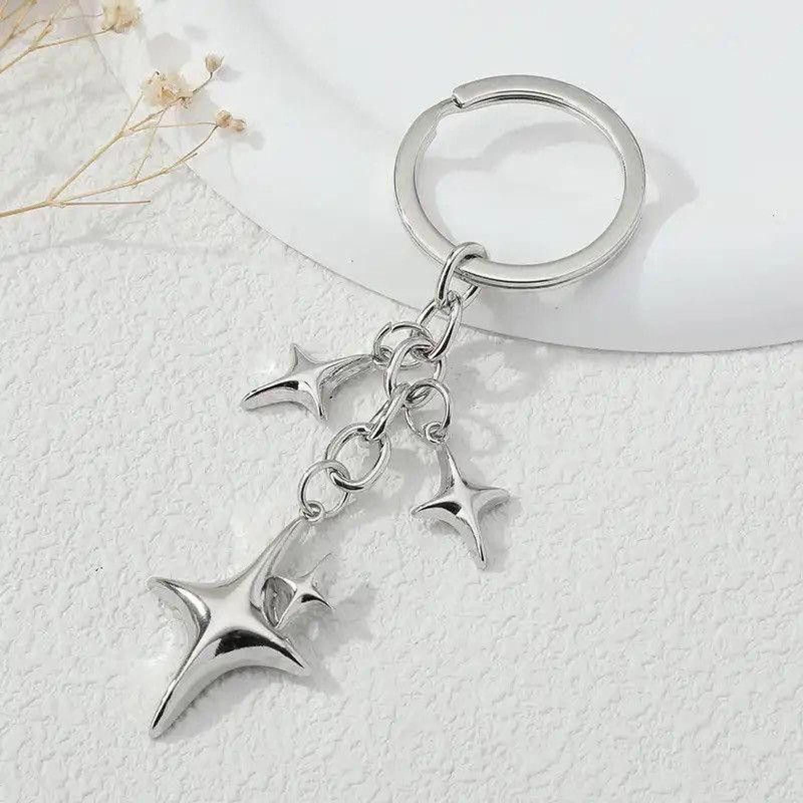 Jewelry x Silver 4 Point Star Keychain in White, Men's