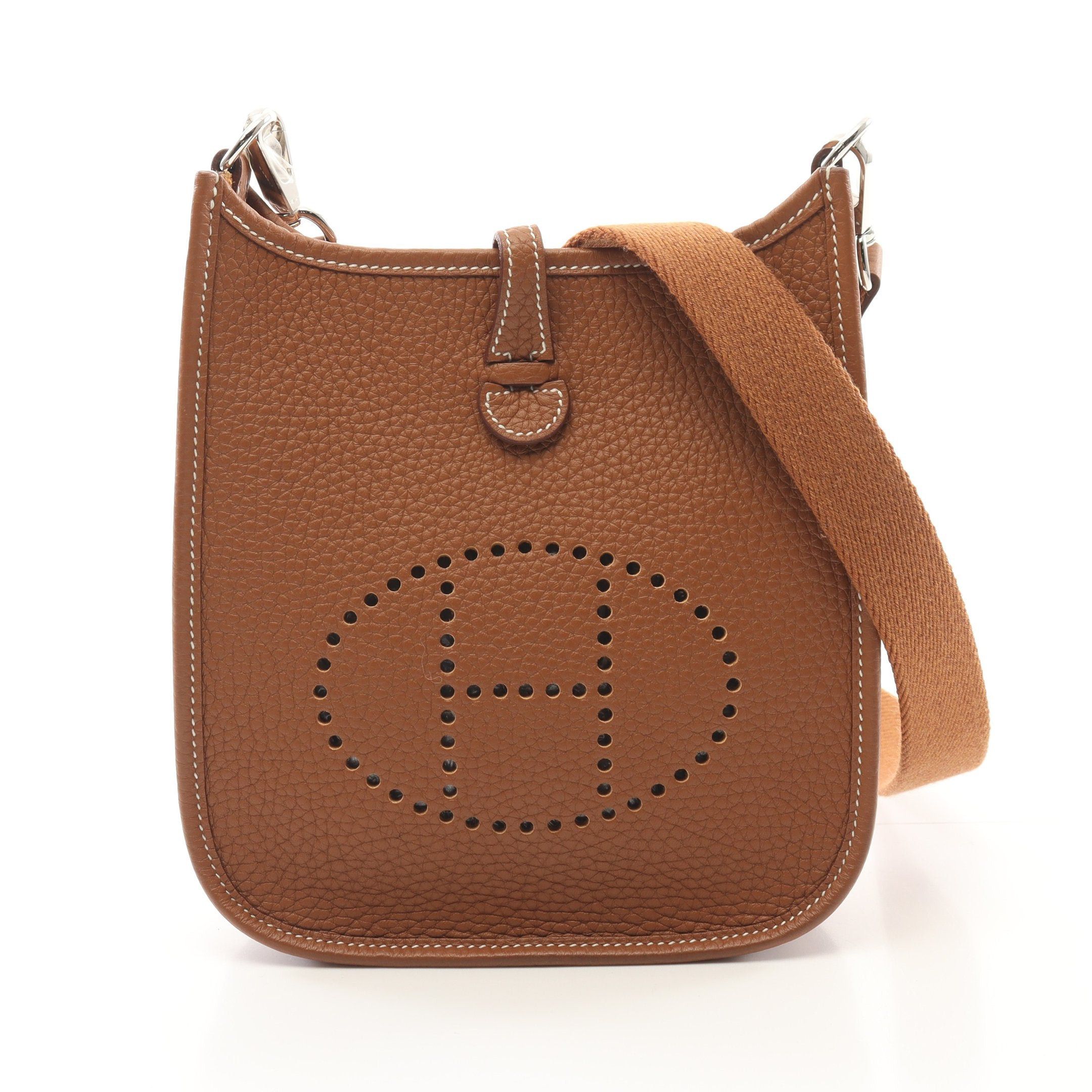 Hermes Evelyn Tpm Gold Shoulder Bag Clemence Leather Light Brown Silver Hardware B Stamp