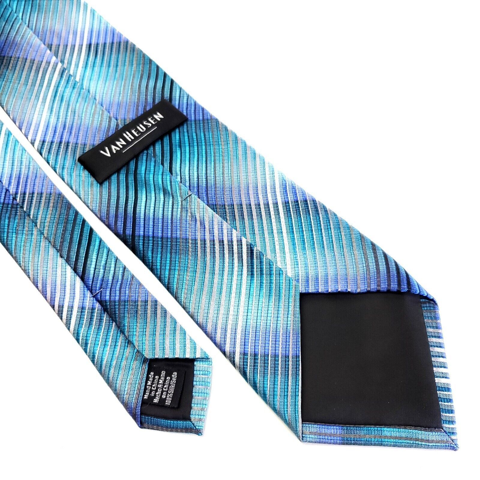 Van Heusen Van Heusen Blue Teal Striped Woven Silk Tie Size ONE SIZE - 5 Thumbnail