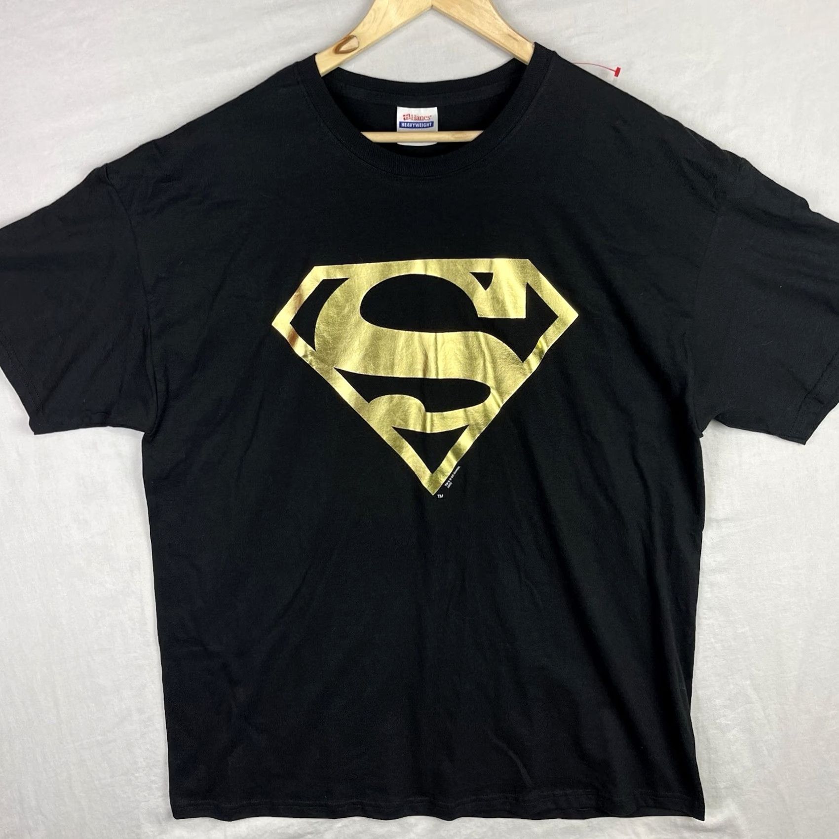 Hanes VINTAGE Superman Shirt Mens XL Black Graphitti Gold Logo DC Comics Superhero Y2K Size US XL / EU 56 / 4 - 2 Thumbnail