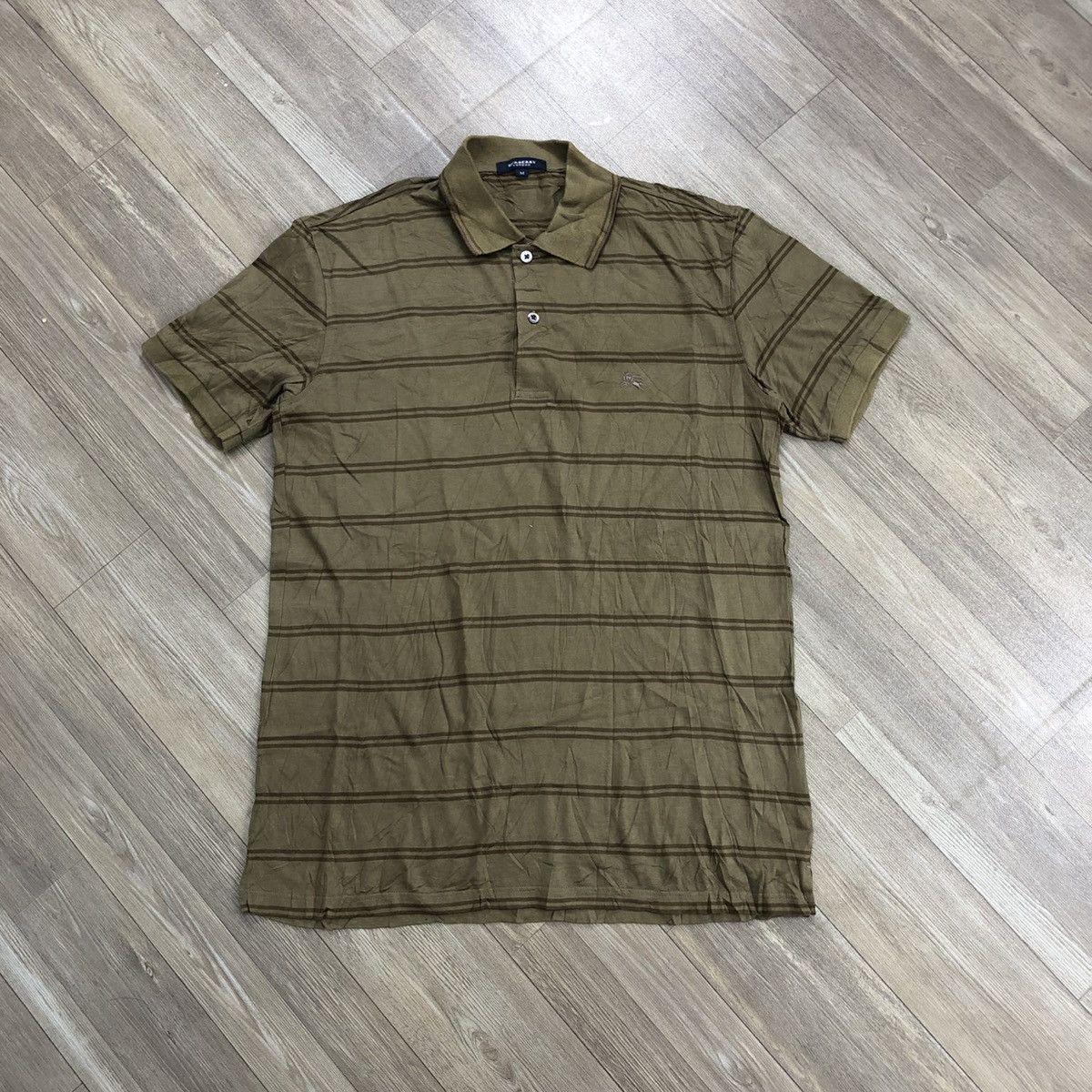 Burberry × Designer × Vintage Vintage Burberry London Striped Olive Green Polo Shirt Size US M / EU 48-50 / 2 - 1 Thumbnail
