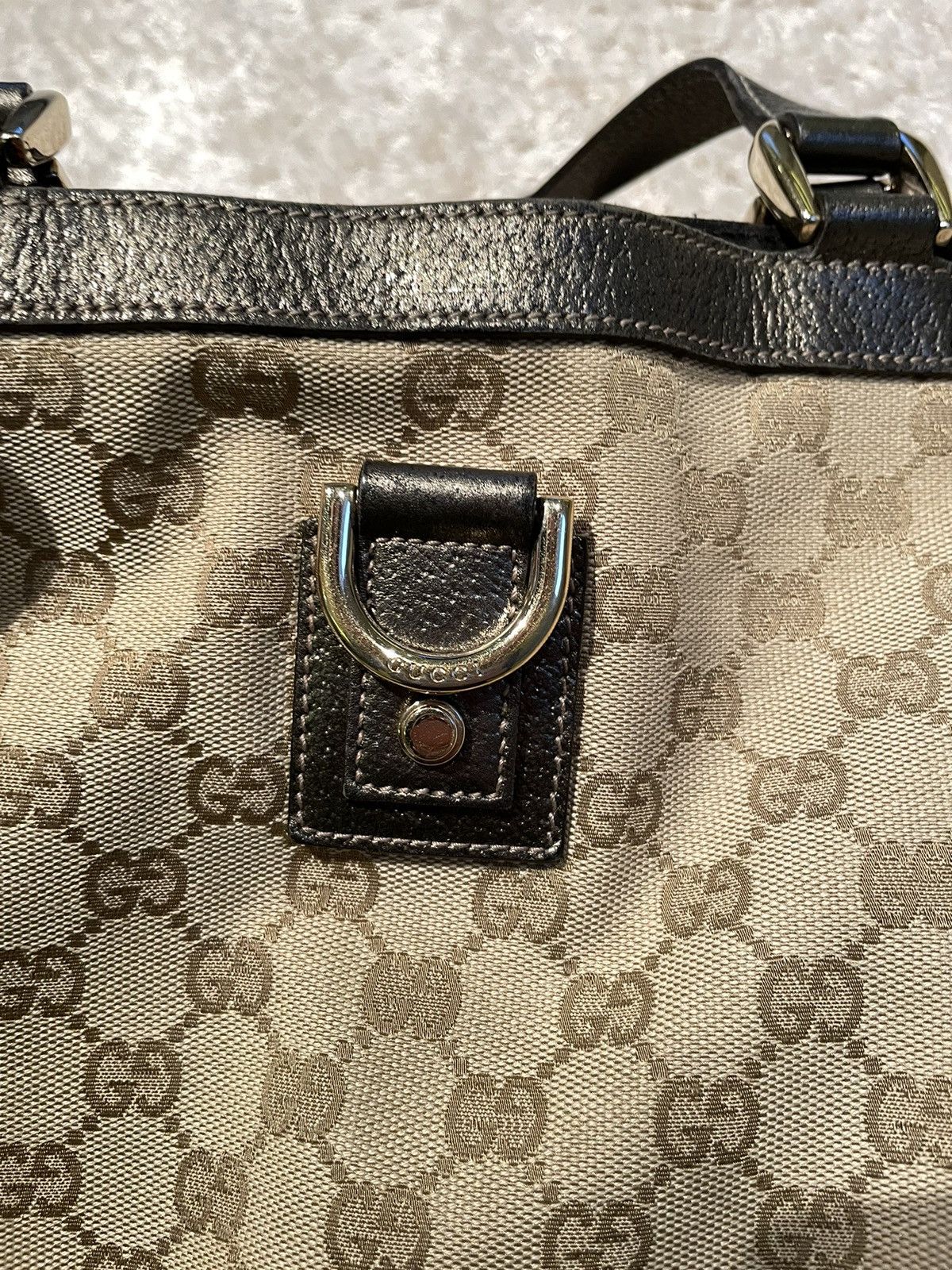 Gucci × Vintage 💎 Gucci Abbey Canvas D-Ring Monogram Vintage Handle Bag Size ONE SIZE - 4 Thumbnail