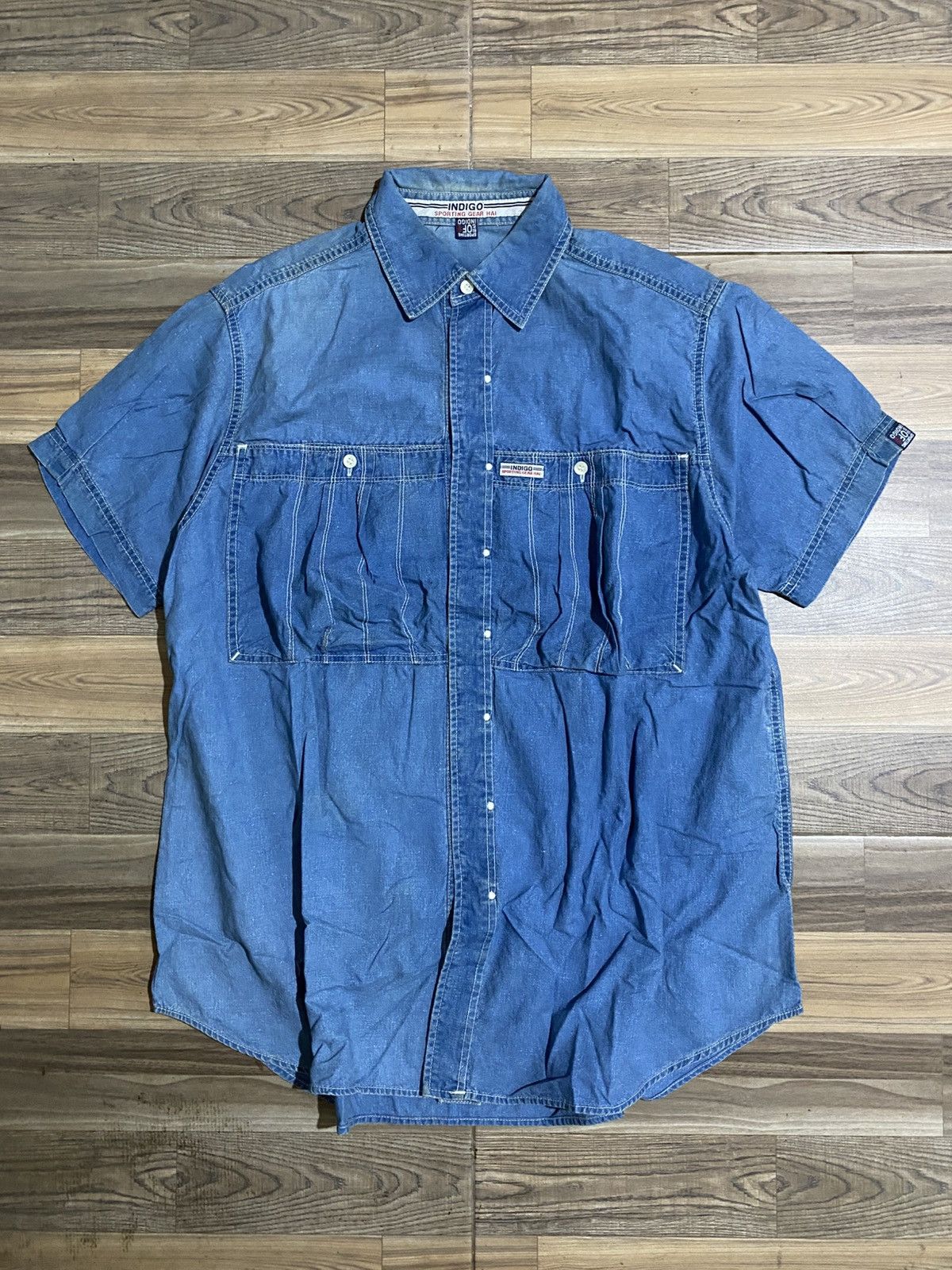 Hai Sporting Gear × Issey Miyake × Japanese Brand VINTAGE HAI SPORTING GEAR ISSEY MIYAKE INDIGO DENIM SHIRT Size US M / EU 48-50 / 2 - 1 Thumbnail