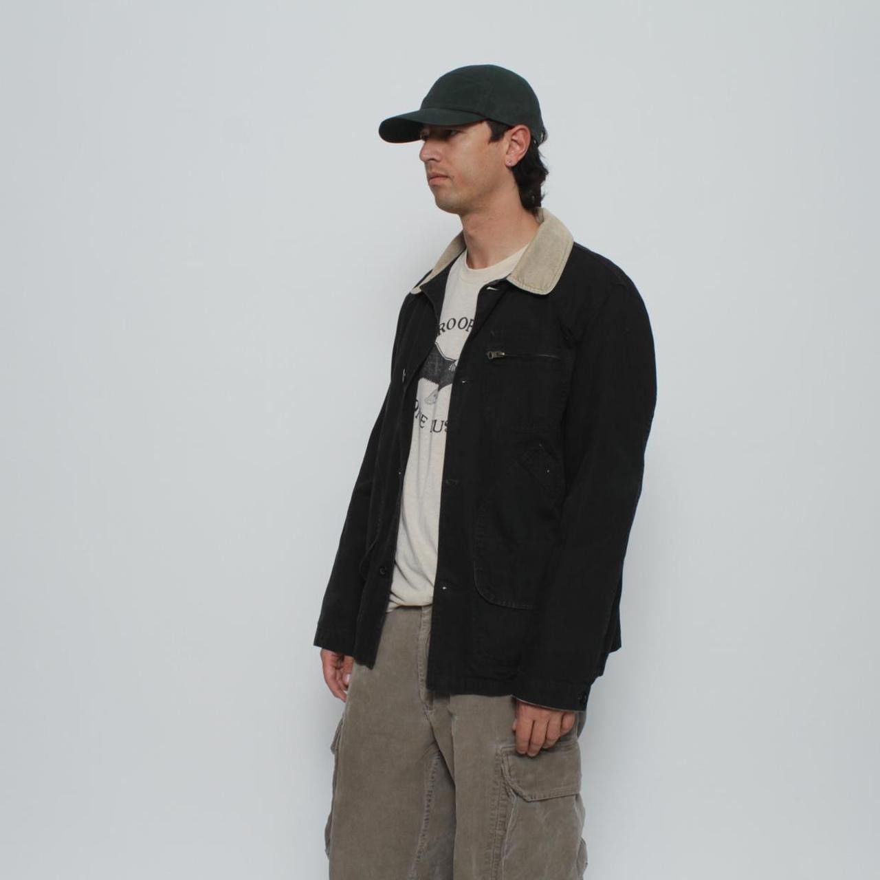 Vintage BLACK BUTTON UP CHORE JACKET WITH TAN CORDUROY COLLAR Size US L / EU 52-54 / 3 - 2 Thumbnail