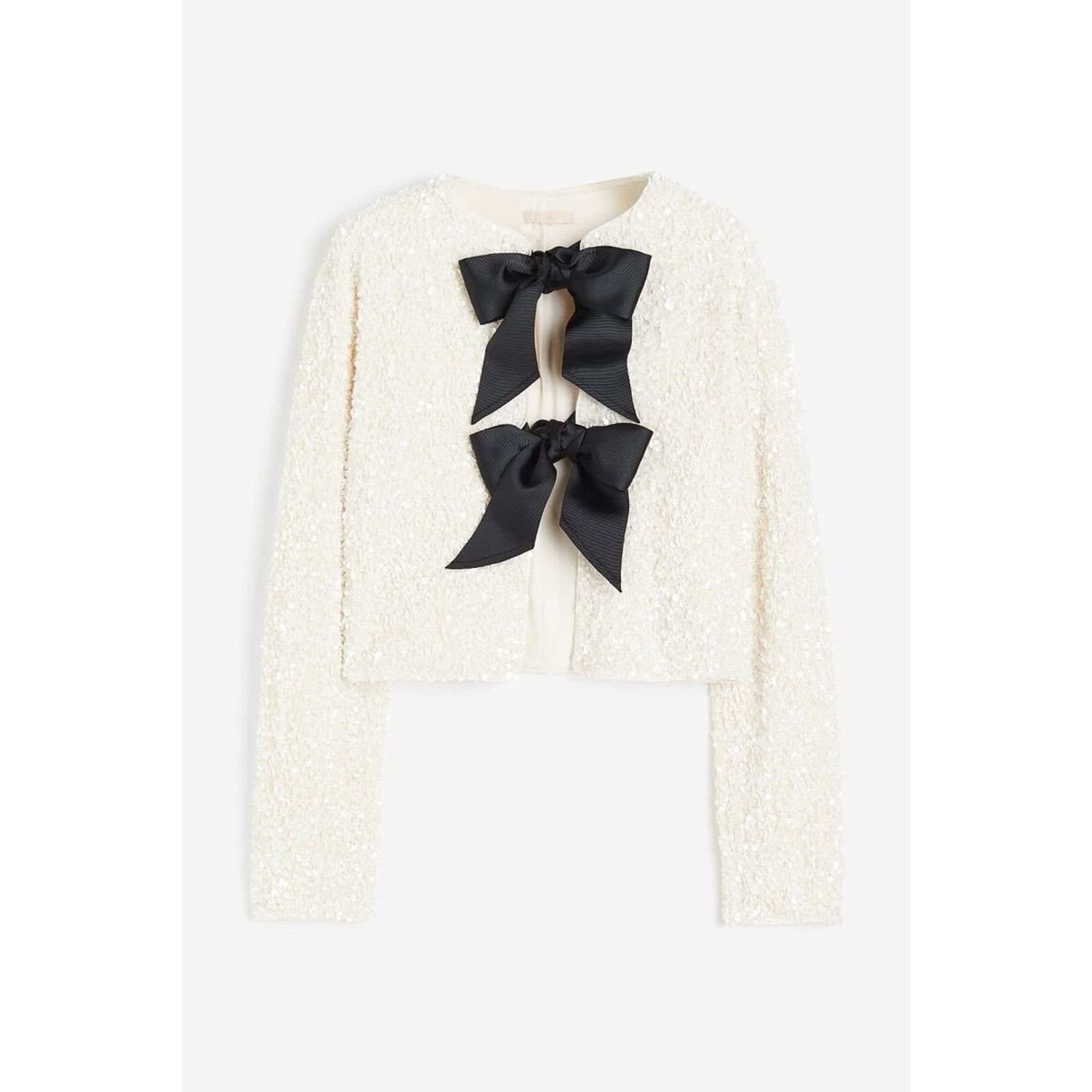H&M H&M TIE-FRONTED SEQUINED JACKET TOP SEQUIN RIBBON Small Size S / US 4 / IT 40 - 1 Thumbnail