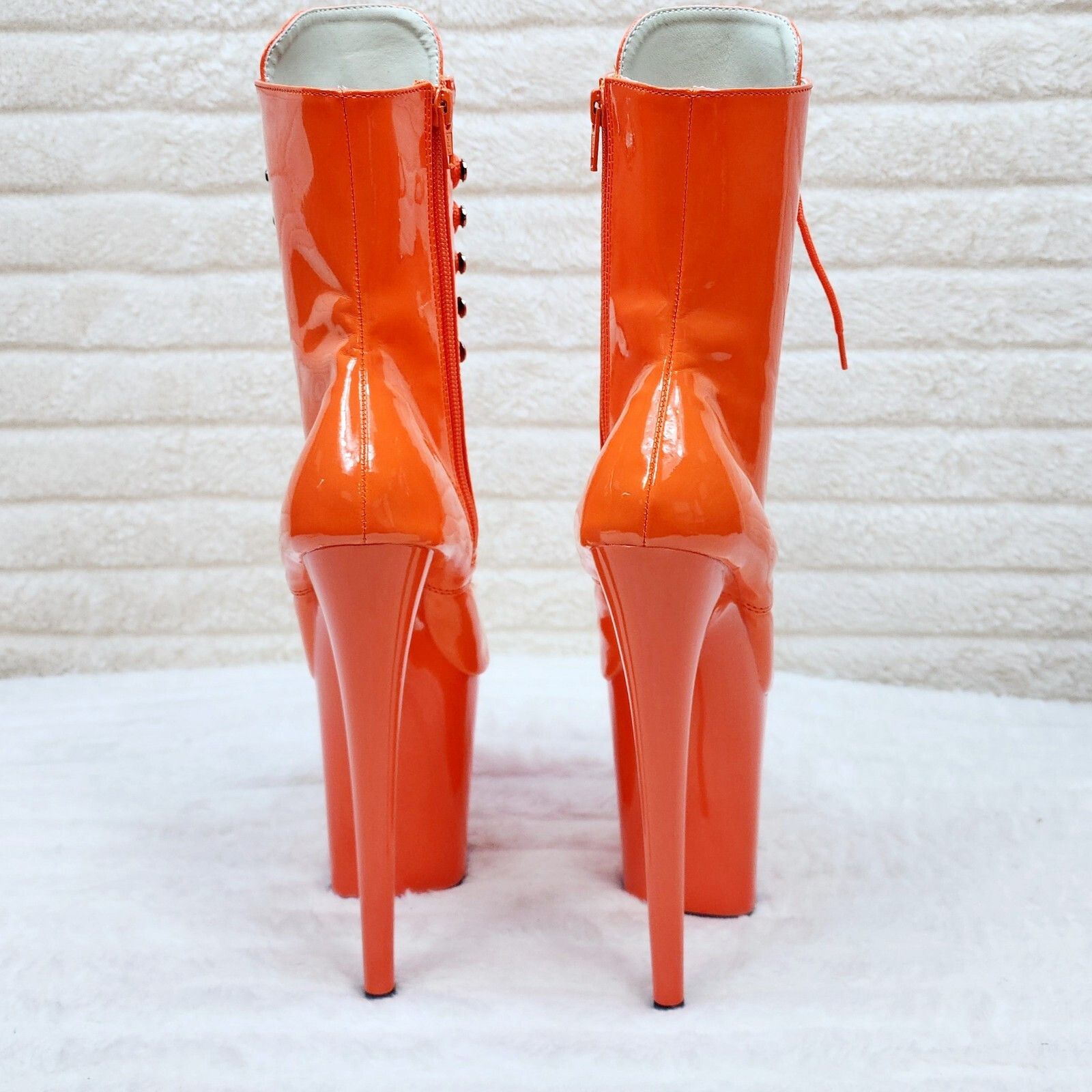 Other Flamingo 1020 Orange Patent 8" Heel Platform Ankle Boots US Size US 11 / IT 41 - 2 Thumbnail