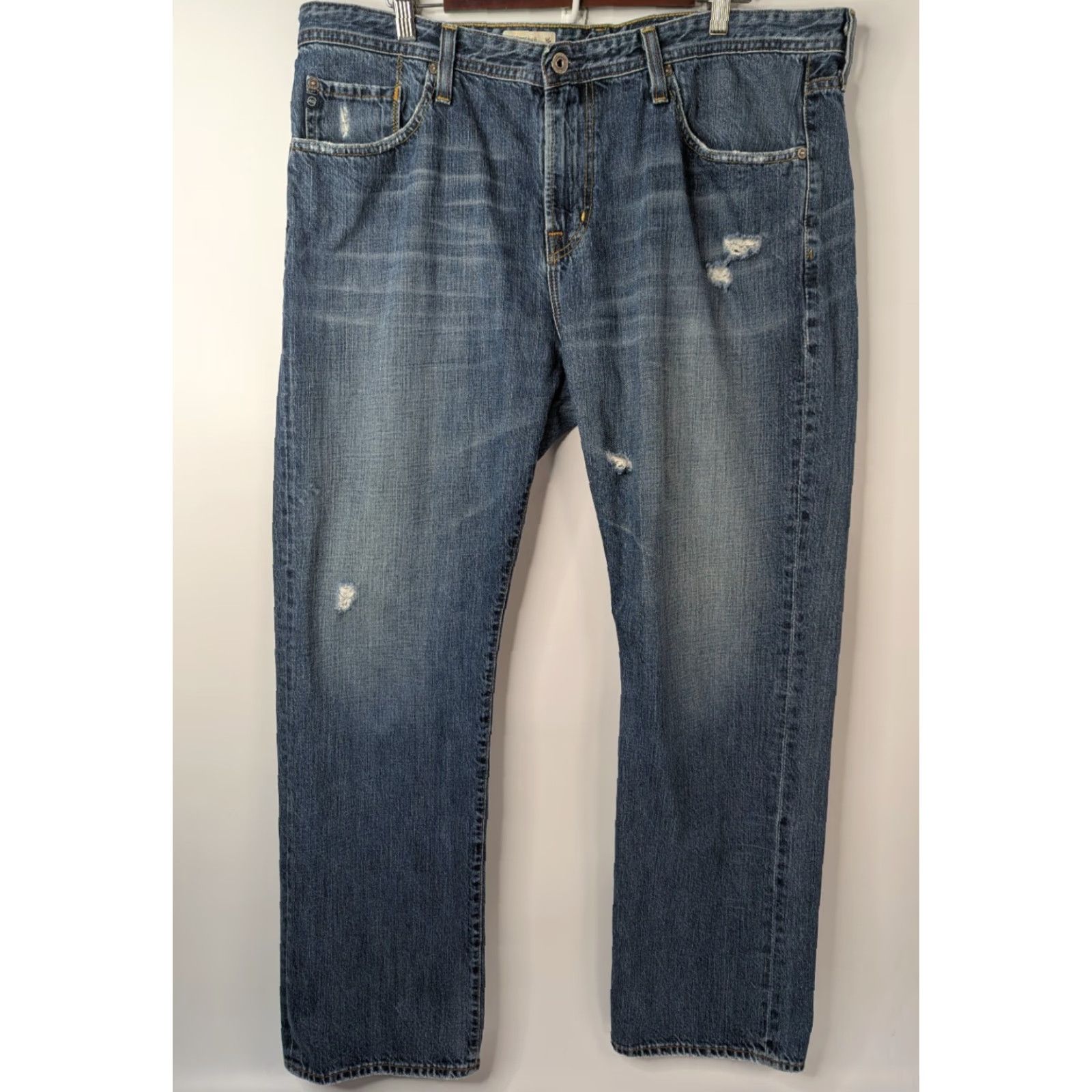 Denime AG Adriano Goldschmied The Protege Jeans Mens Straight Denim 40x32 Blue Distressed 5-Pocket Slim Fit N/A Size US 40 / EU 56 - 2 Thumbnail