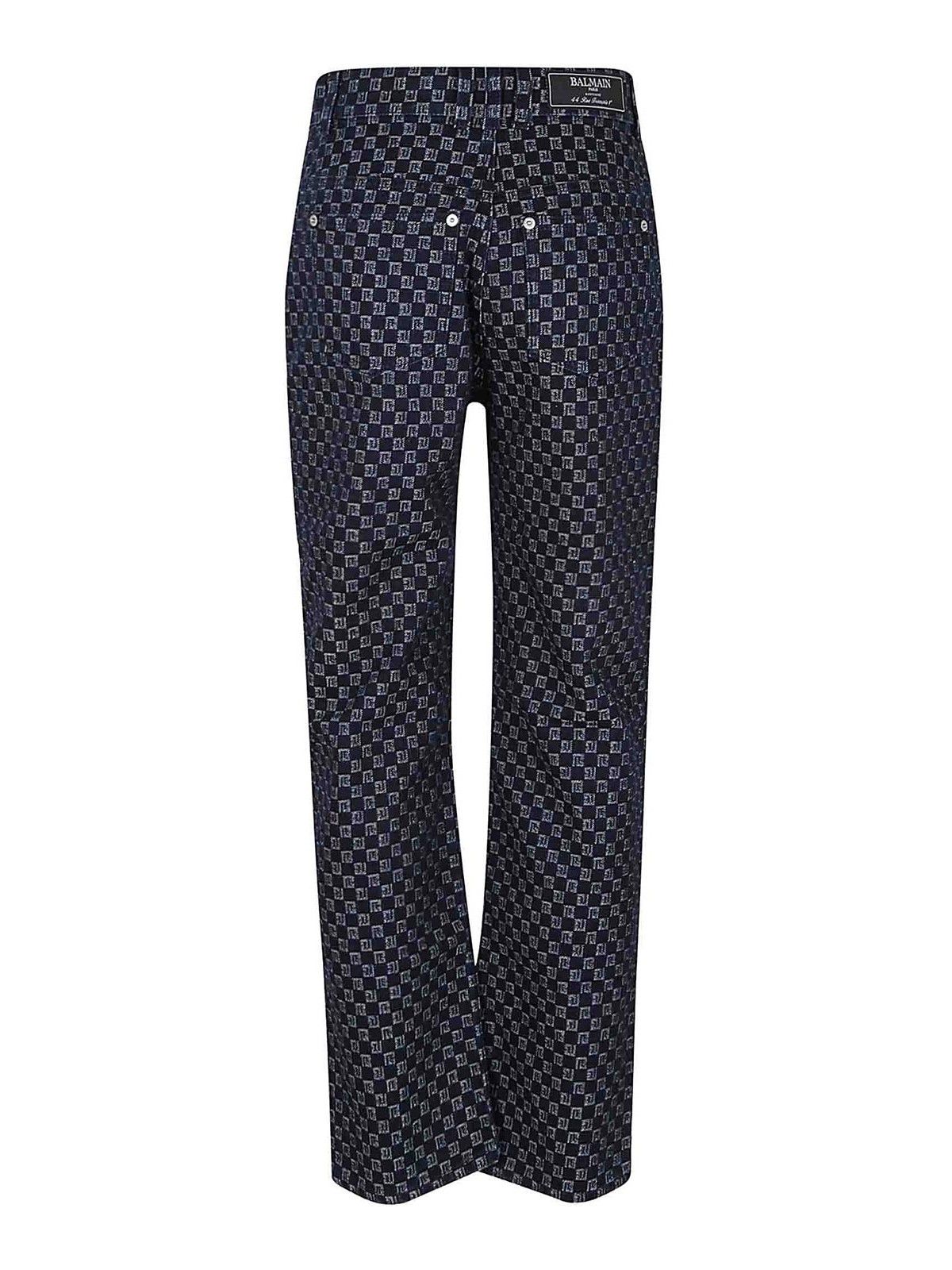 Balmain o1s1wg110526 Mini Monogram Denim Straight Pants in Blue Size 26" / US 2 / IT 38 - 2 Thumbnail