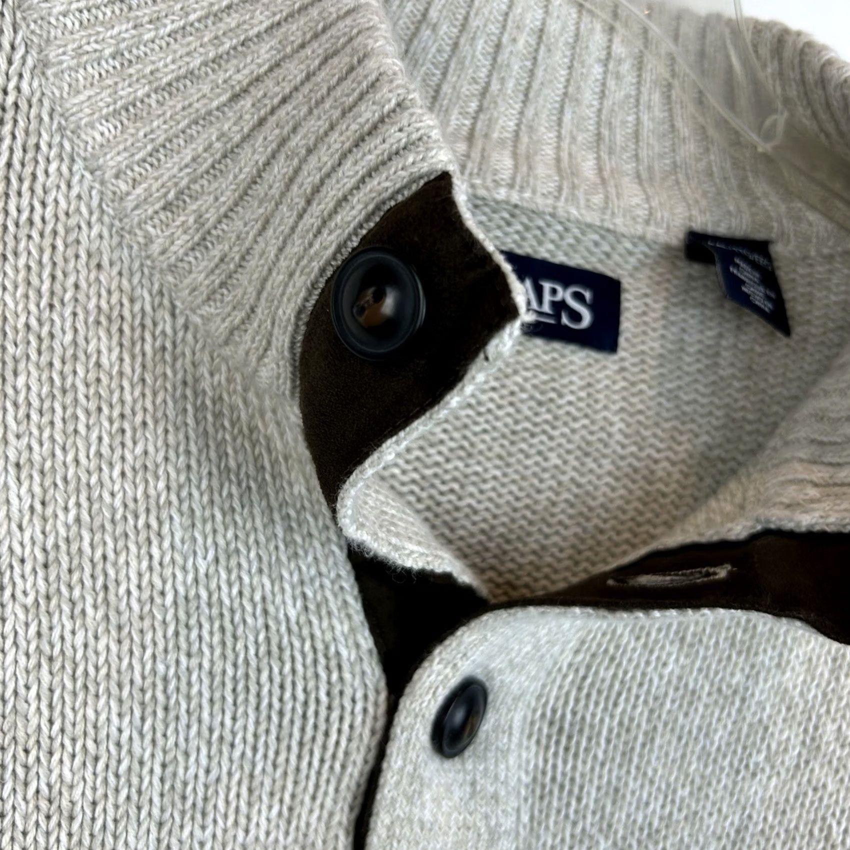 Chaps Chaps Sweater Mens XXL Quarter Button Mock Neck Elbow Patch Beige Cotton Read Size US XXL / EU 58 / 5 - 5 Thumbnail