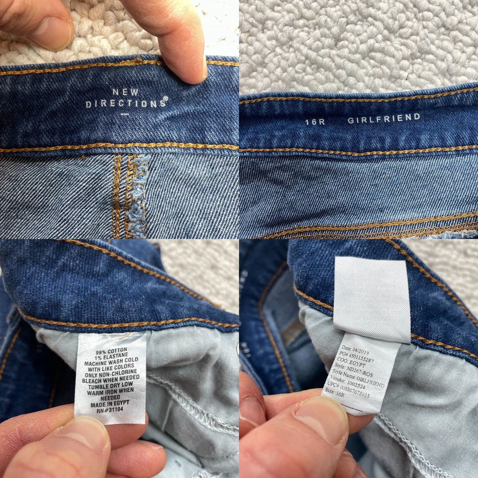 Denime New Direction Jeans Womens 16 R Girlfriend Blue Denim Rolled Hems 36x26 Size 38" / US 16 / IT 52 - 8 Thumbnail