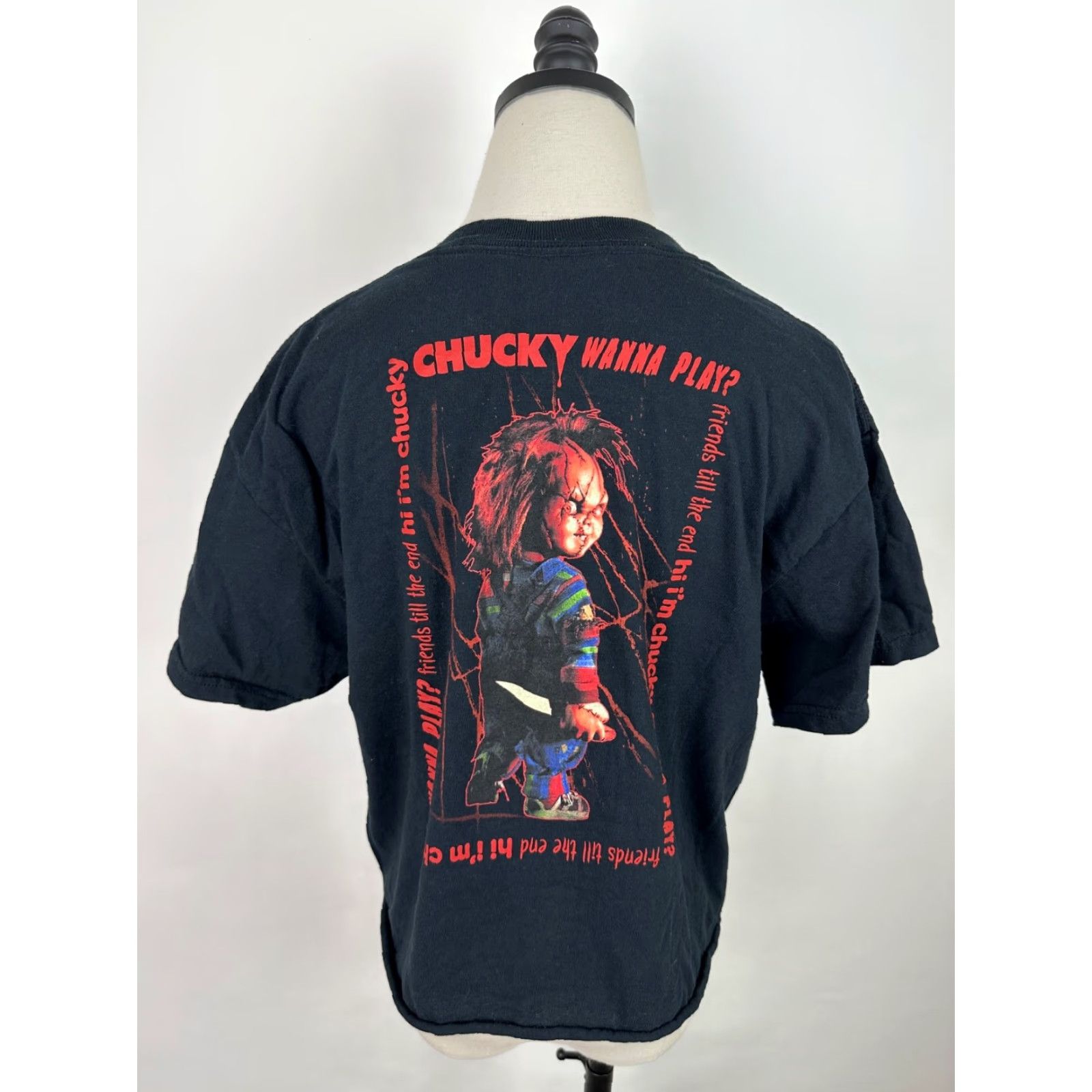 Etro Chucky Shirt Unisex Large CROPPED T-shirt Horror Tee Halloween Black Shirt Size L / US 10 / IT 46 - 2 Thumbnail