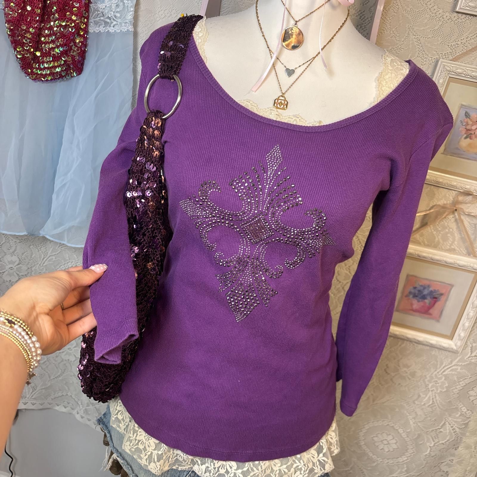 Realtree y2k purple rhinestone grunge long sleeve Size L / US 10 / IT 46 - 2 Thumbnail