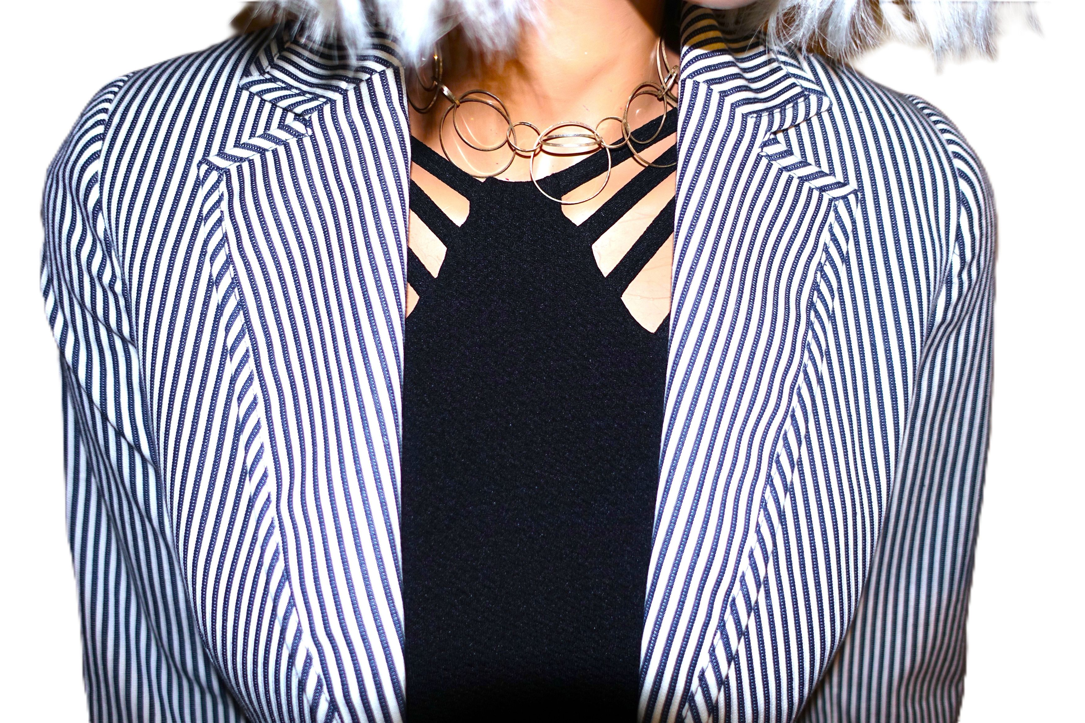 Other MNG Suit Navy Blue White Striped Jacket 2 Size XS / US 0-2 / IT 36-38 - 3 Thumbnail
