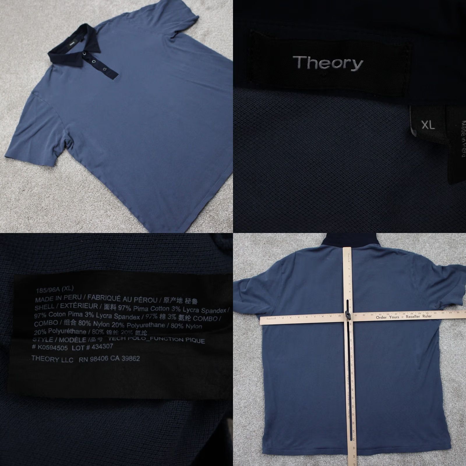 Theory Theory Mens Polo Shirt XL Blue Pima Cotton Blend Stretch Classic, Preppy Size US XL / EU 56 / 4 - 8 Thumbnail