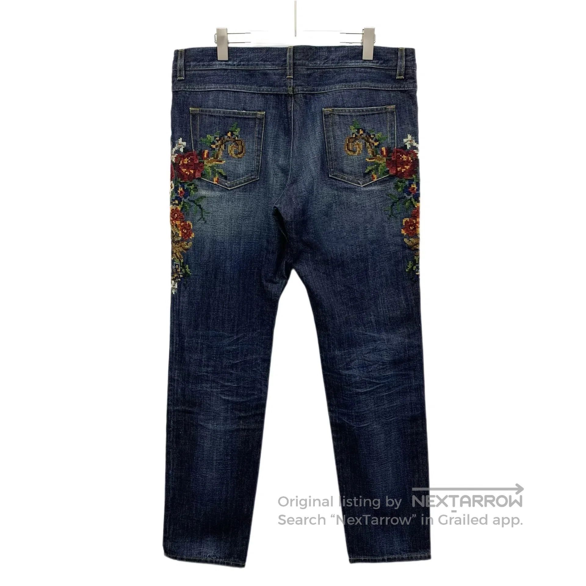 Dolce & Gabbana Dolce Gabbana Dark blue distressed floral embroidery desig Size US 36 / EU 52 - 2 Thumbnail