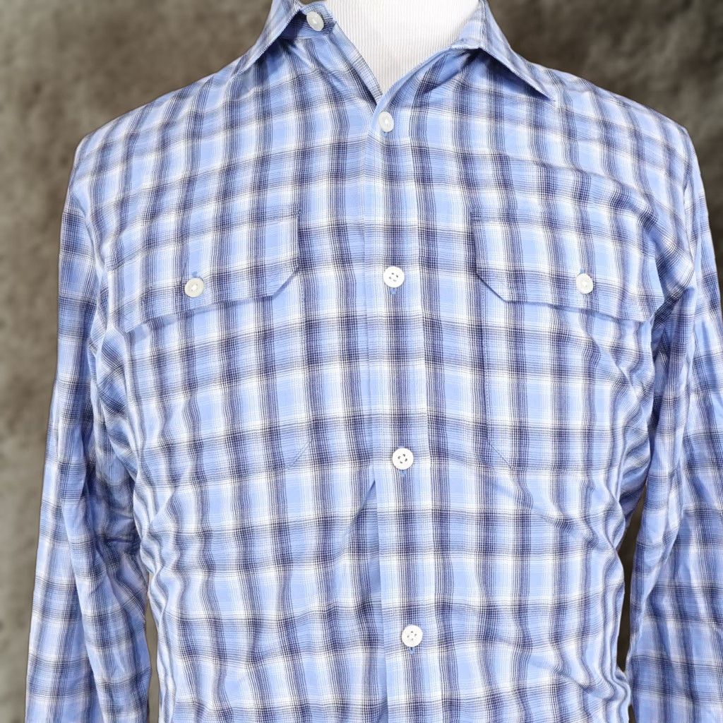 Michael Kors MICHAEL KORS Plaid Button-Up Shirt Long Sleeve Blue Adult Large Mens Size US L / EU 52-54 / 3 - 1 Thumbnail