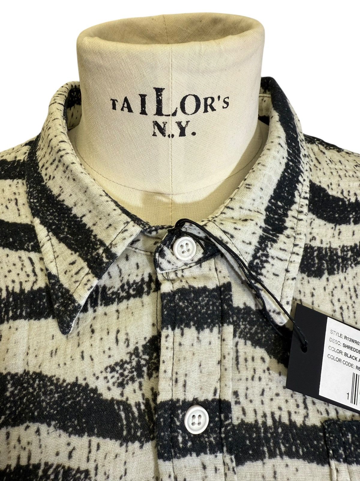 R13 SHREDDED SEAM DROP NECK SHIRT