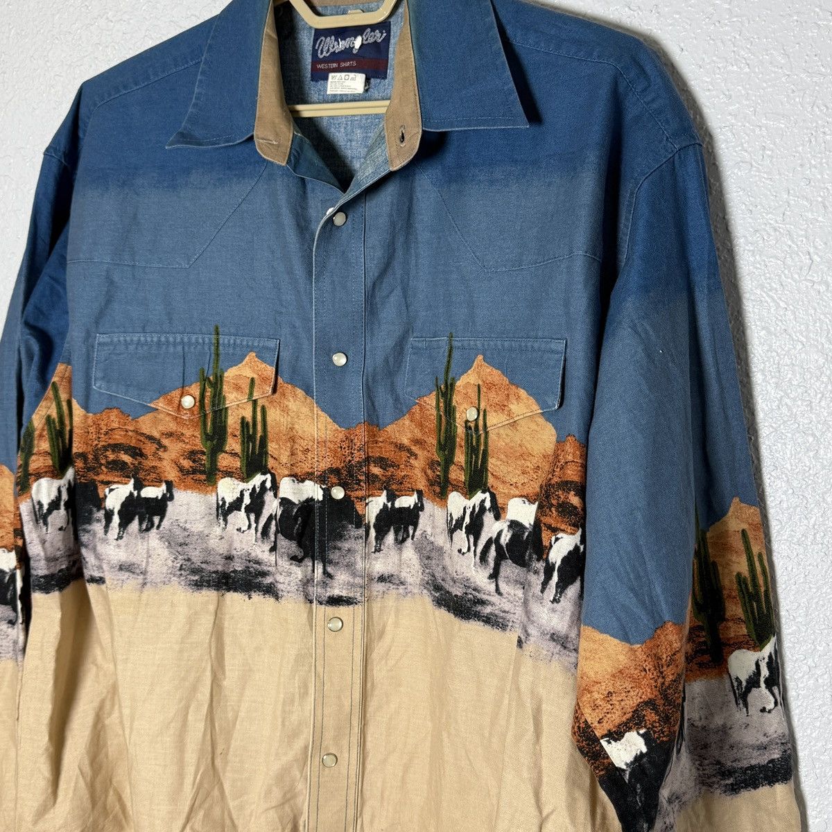 Wrangler Vintage 90's Wrangler Western Pearl Snap Desert Horse Cowboy Size US XL / EU 56 / 4 - 2 Thumbnail