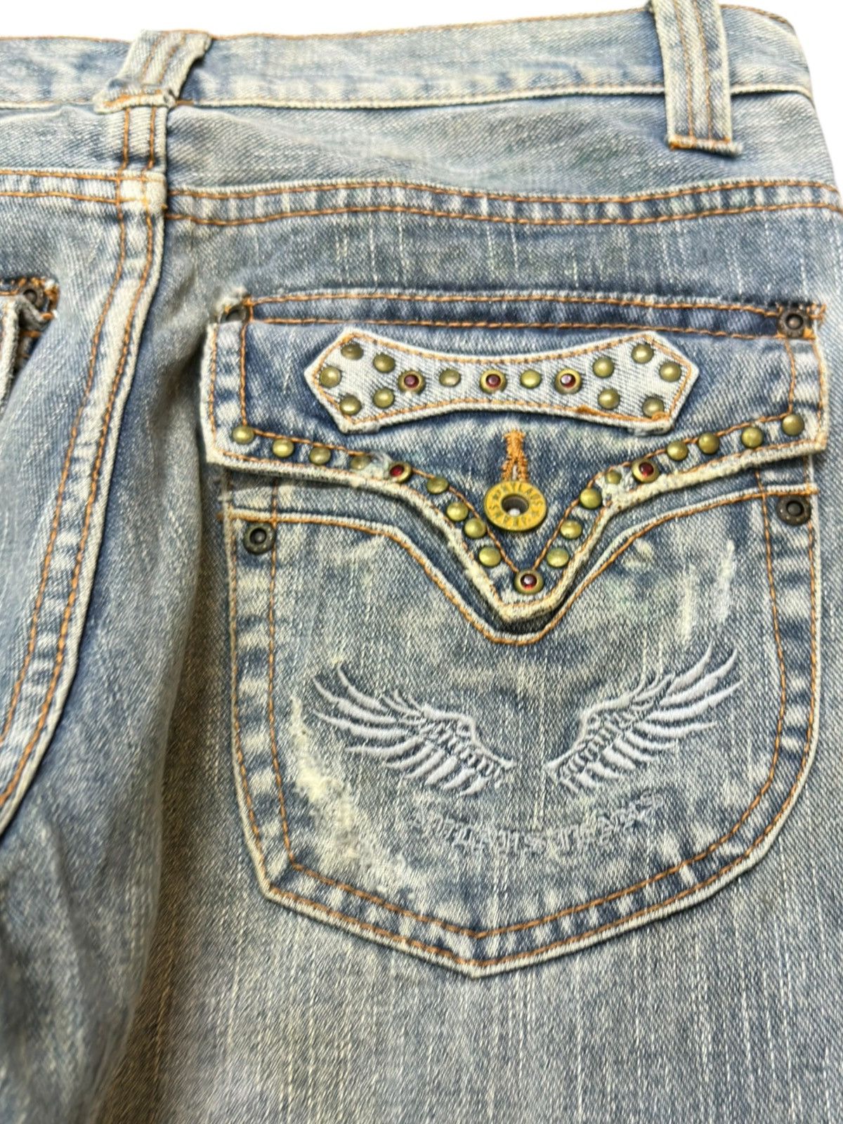 If Six Was Nine Vintage Nylaus Jeans Flare Grunge Studded Denim Size US 30 / EU 46 - 7 Thumbnail