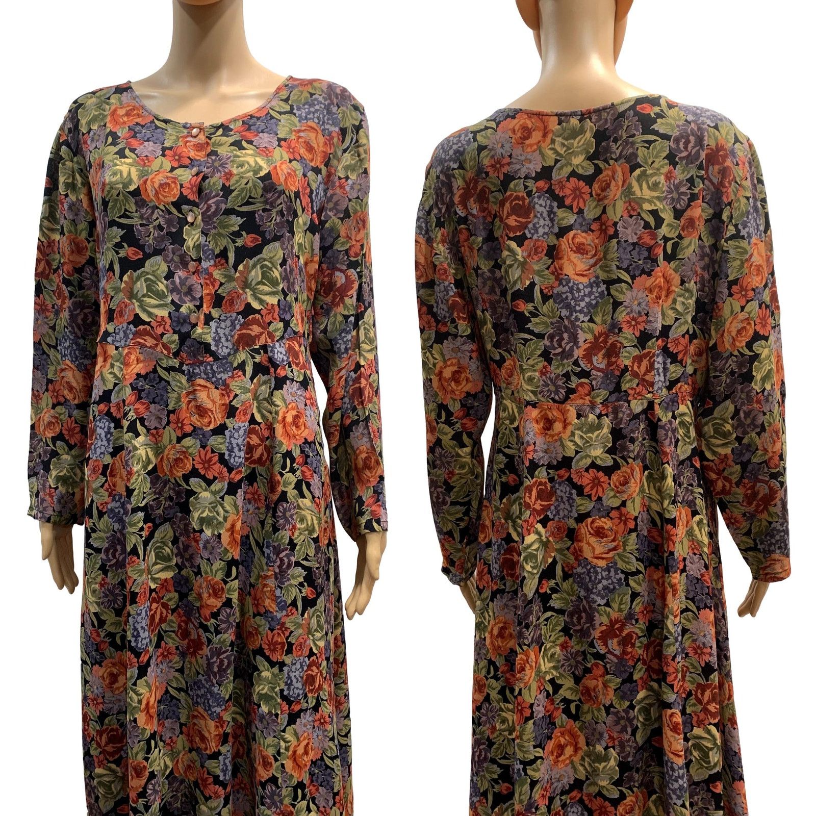 Vintage 90s Bohemian Floral Rayon Midi Dress Size S / US 4 / IT 40 - 6 Thumbnail