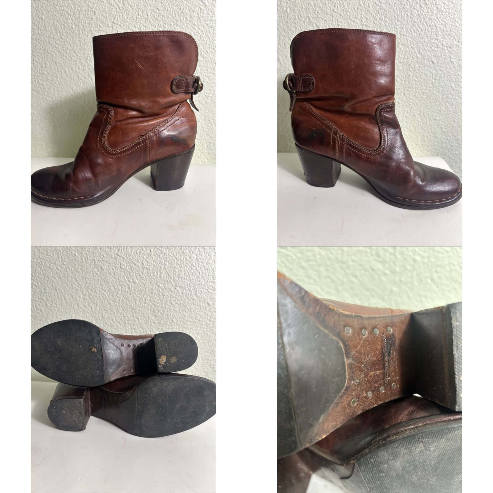 Frye FRYE Lucinda Short Brown Leather Bootie Boots Women 6.5 M Buckle Leather Inside Flaw Mid-Calf Almond Toe Size 28" / US 6 / IT 42 - 11 Thumbnail