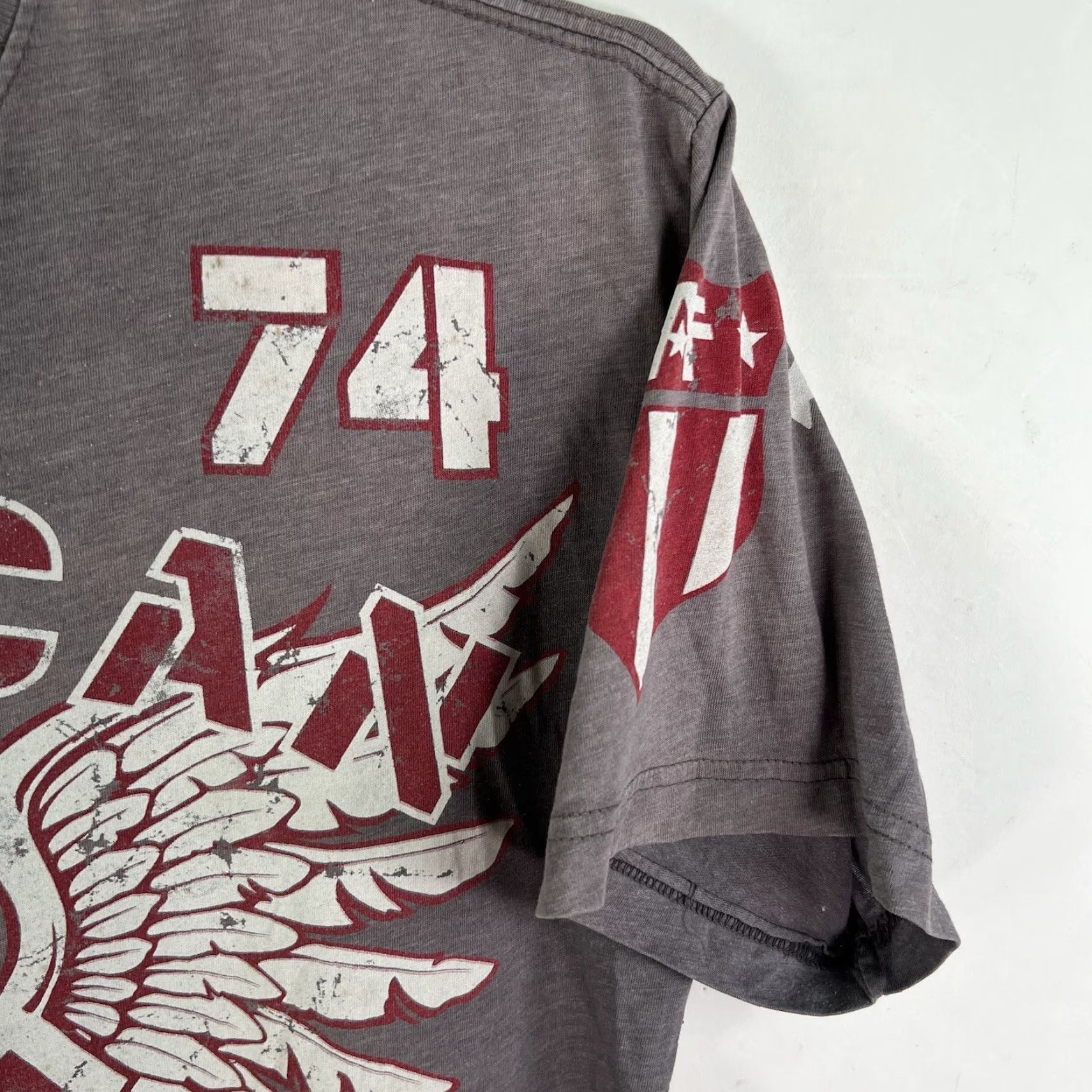 Affliction Affliction Shirt Mens XL Gray American Fighter 74 AOP Flag Crew Neck Short Sleeve Graphic Print Logo Vintage: No Size US XL / EU 56 / 4 - 2 Thumbnail