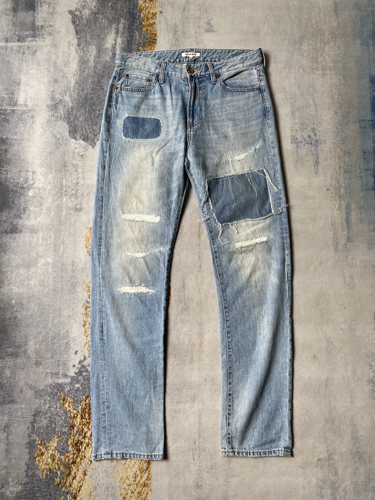 Global Work × Japanese Brand Global Work Japan Distressed Patchwork Design Jeans Size US 32 / EU 48 - 3 Thumbnail