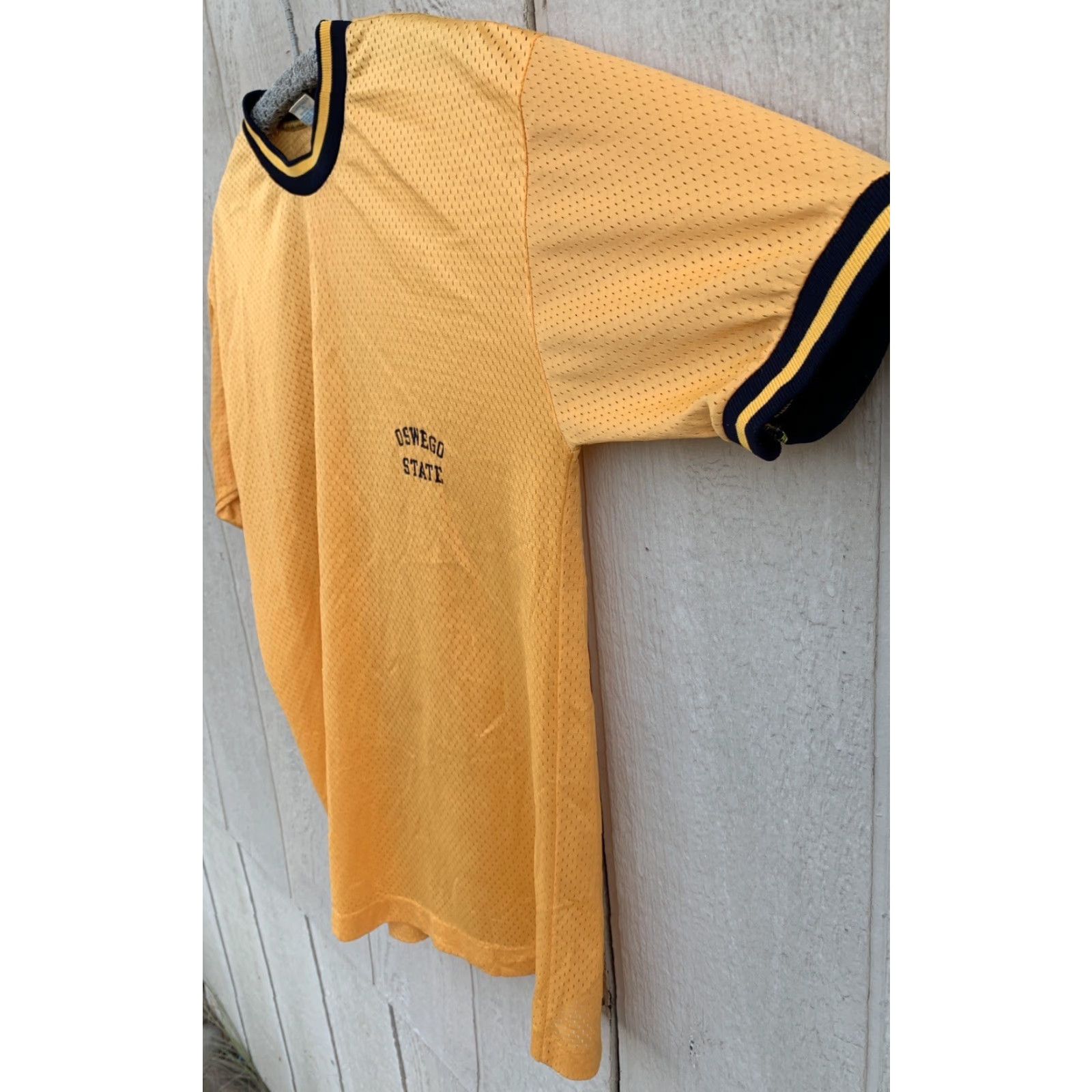 Champion VINTAGE Champion Oswego State Nylon Ringer Tee Graphic T Shirt Jersey Blue Bar L Shirt Men Yellow 1970s Women? Size US L / EU 52-54 / 3 - 5 Thumbnail