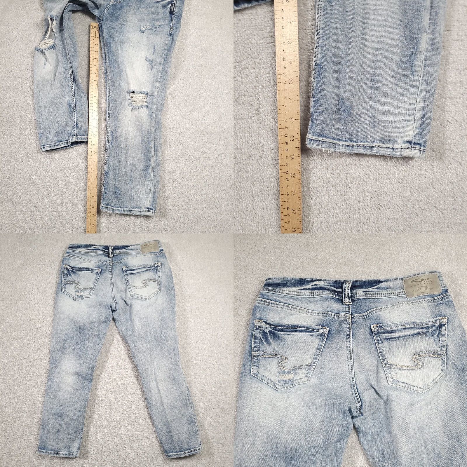 Silver Jeans Co. Silver Jeans Women's 28X22 Actual 31X23.5 Sam Capri Distressed Summer Grunge Jeans • 5-Pocket Denim Regular Size 28" / US 6 / IT 42 - 9 Thumbnail