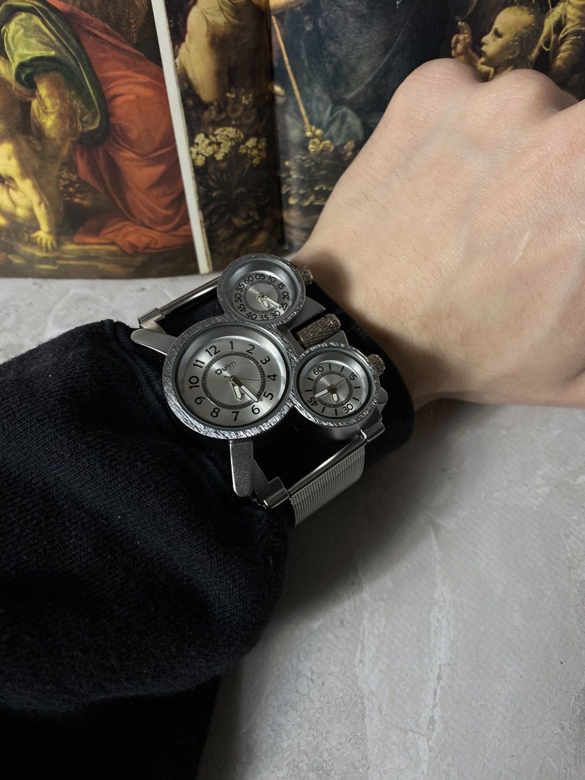 Japanese Brand Oulm HP1167 Triple Time Zone Steampunk Watch Silver Size ONE SIZE - 2 Thumbnail